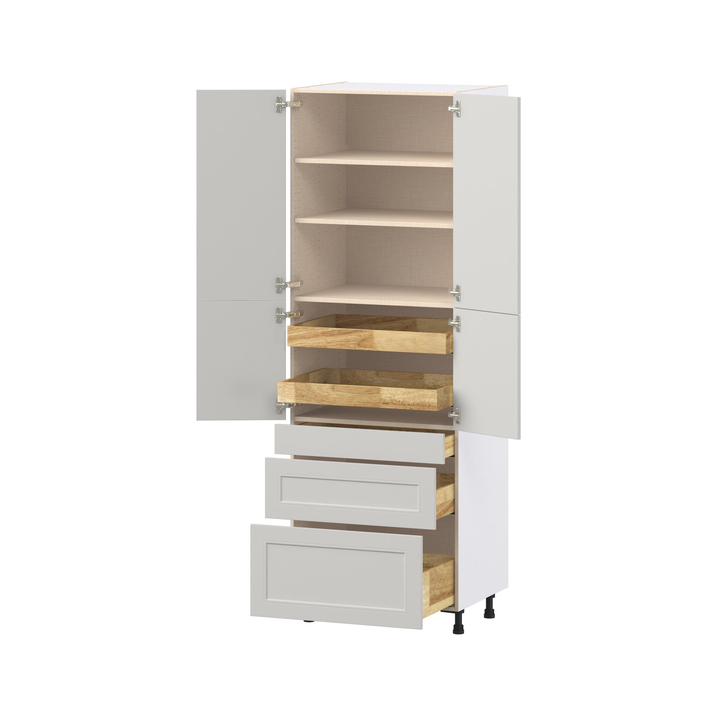 Lenox 30 in. Painted Light Gray Door and Drawer Pantry Cabinet with Inner Pull-Out