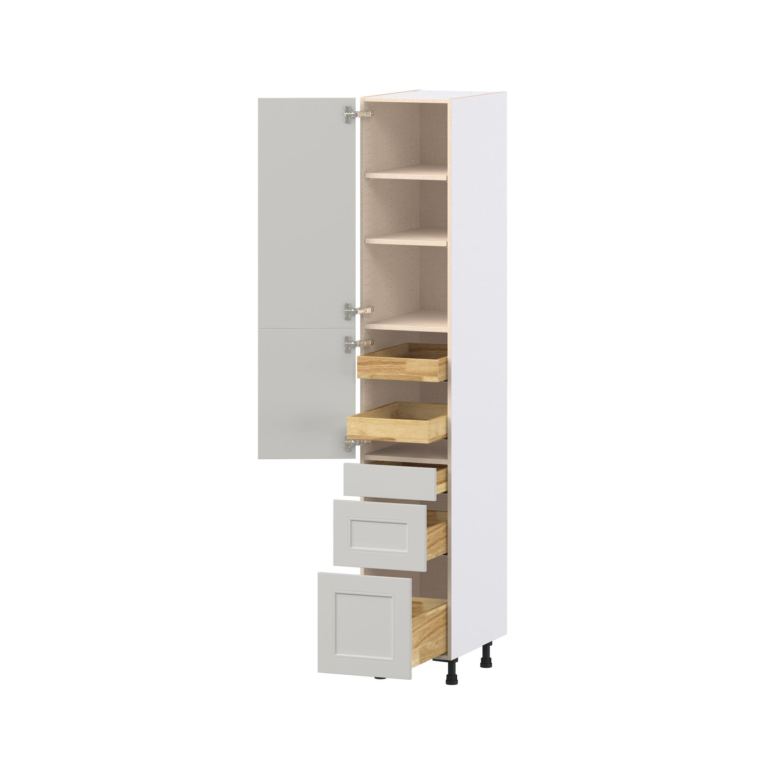 Lenox 15 in. Painted Light Gray Door and Drawer Pantry Cabinet with Inner Pull-Out