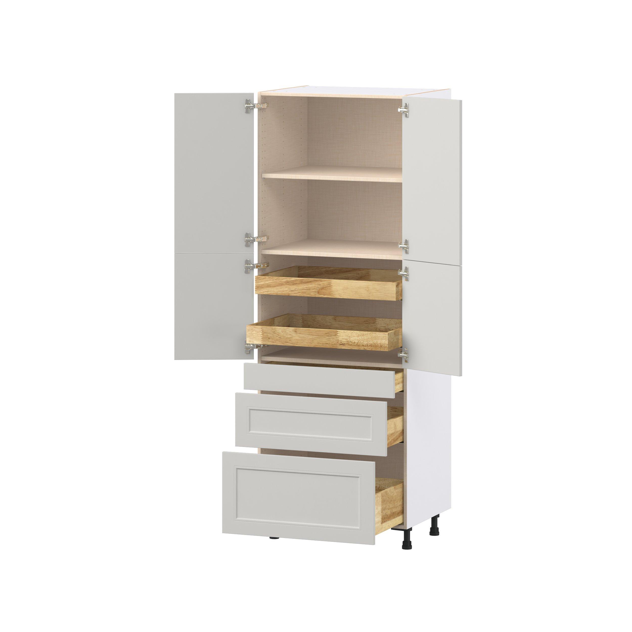 Lenox 30 in. Painted Light Gray Door and Drawer Pantry Cabinet with Inner Pull-Out