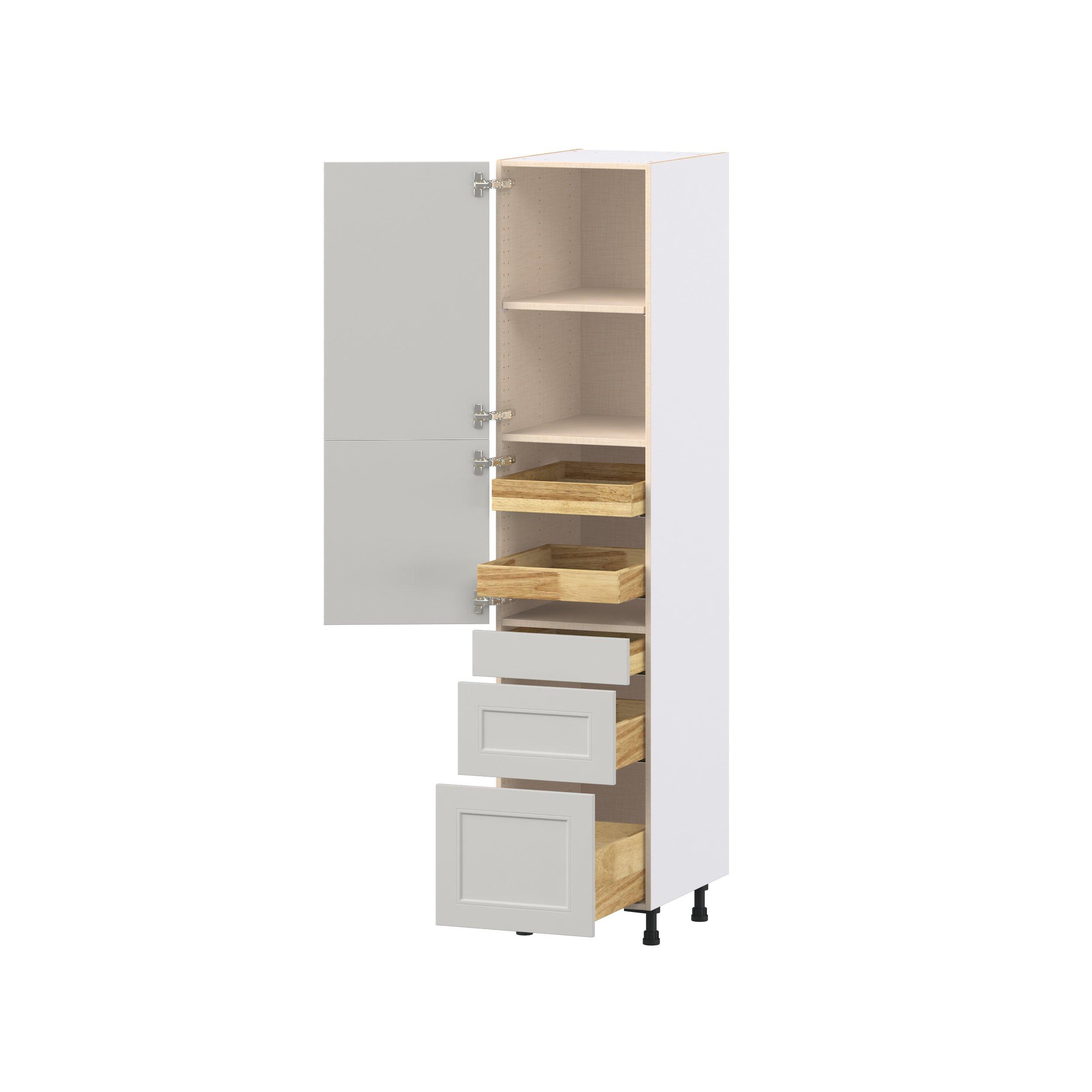 Lenox 18 in. Painted Light Gray Door and Drawer Pantry Cabinet with Inner Pull-Out