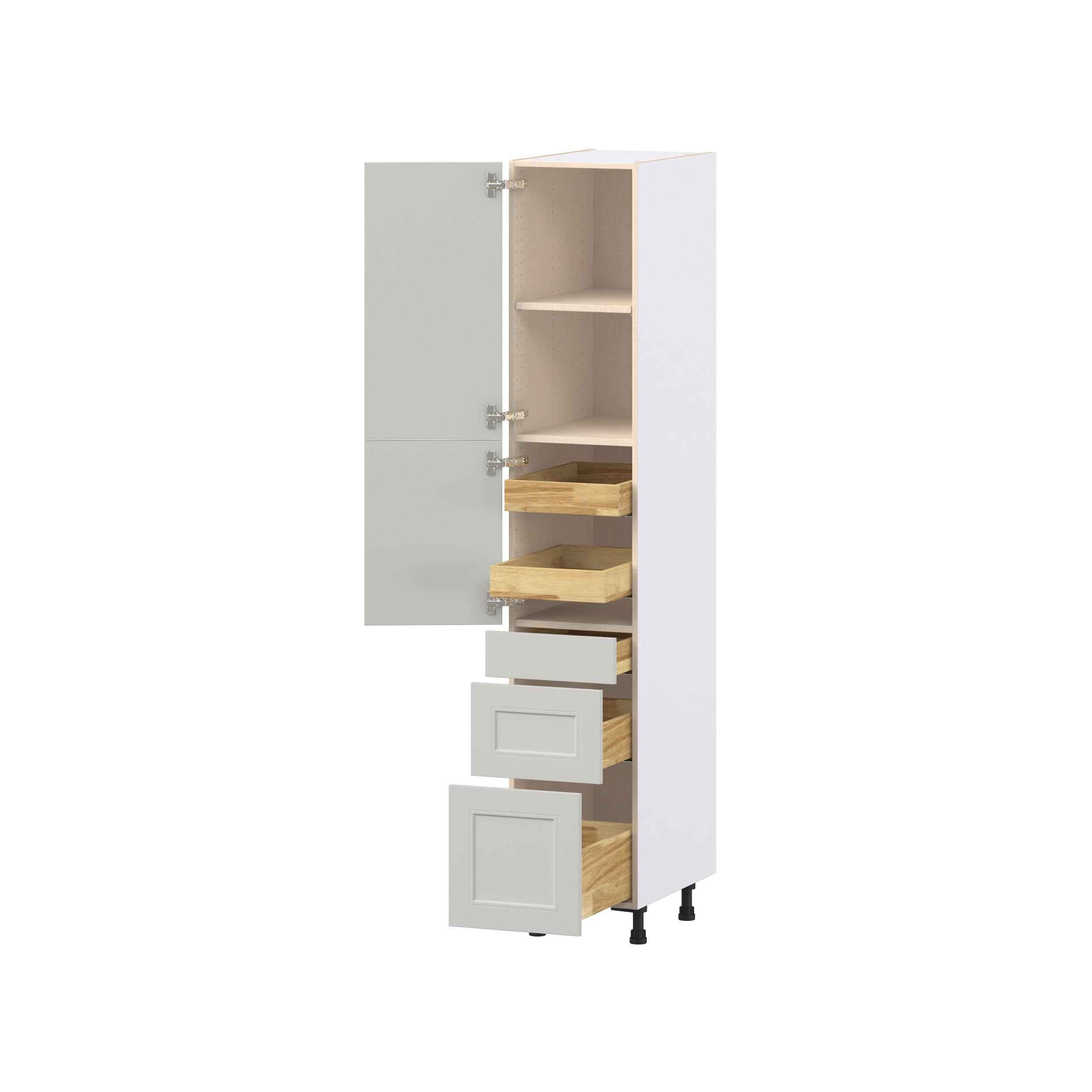 Lenox 15 in. Painted Light Gray Door and Drawer Pantry Cabinet with Inner Pull-Out