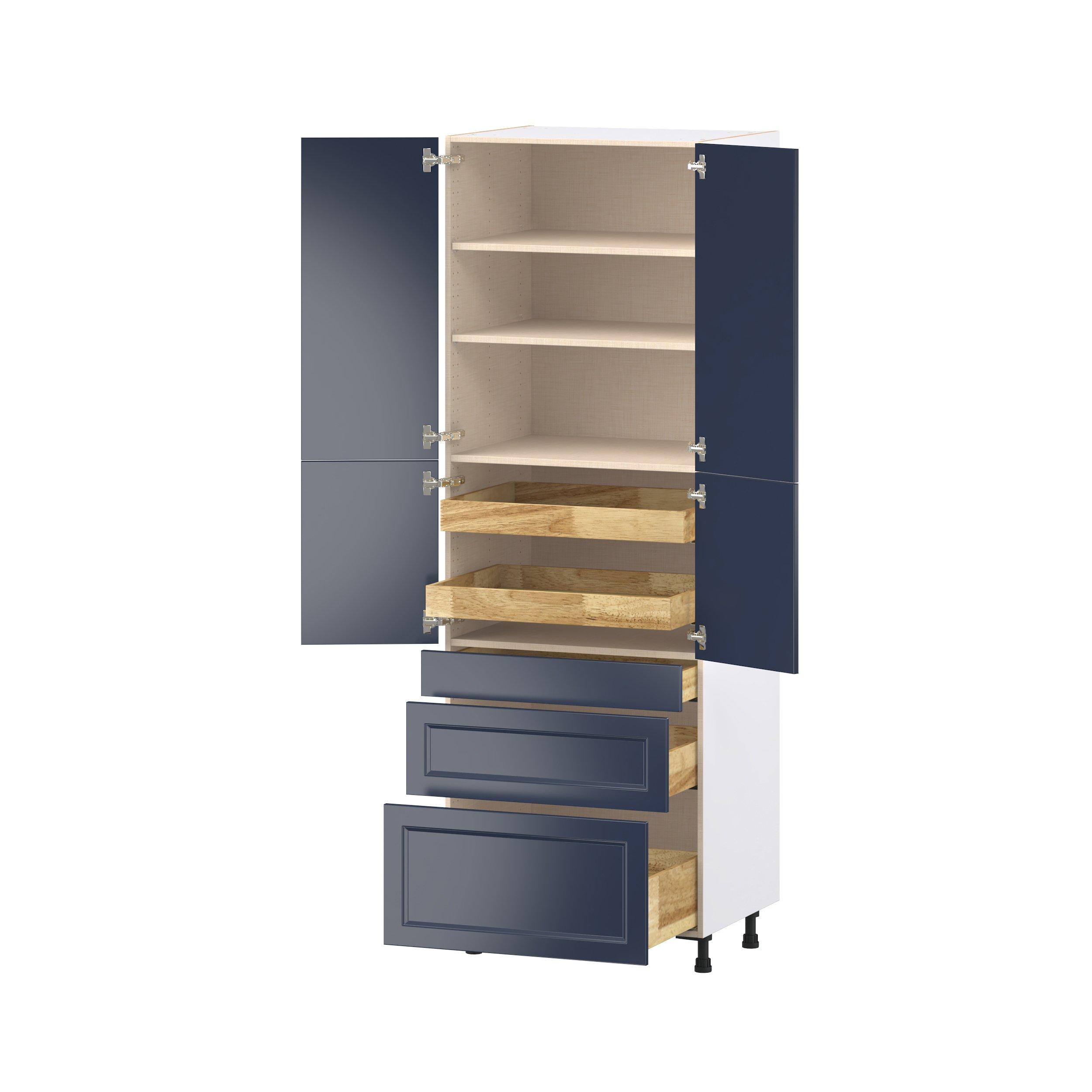 Peachtree 30 in. Painted Midnight Blue Door and Drawer Pantry Cabinet with Inner Pull-Out