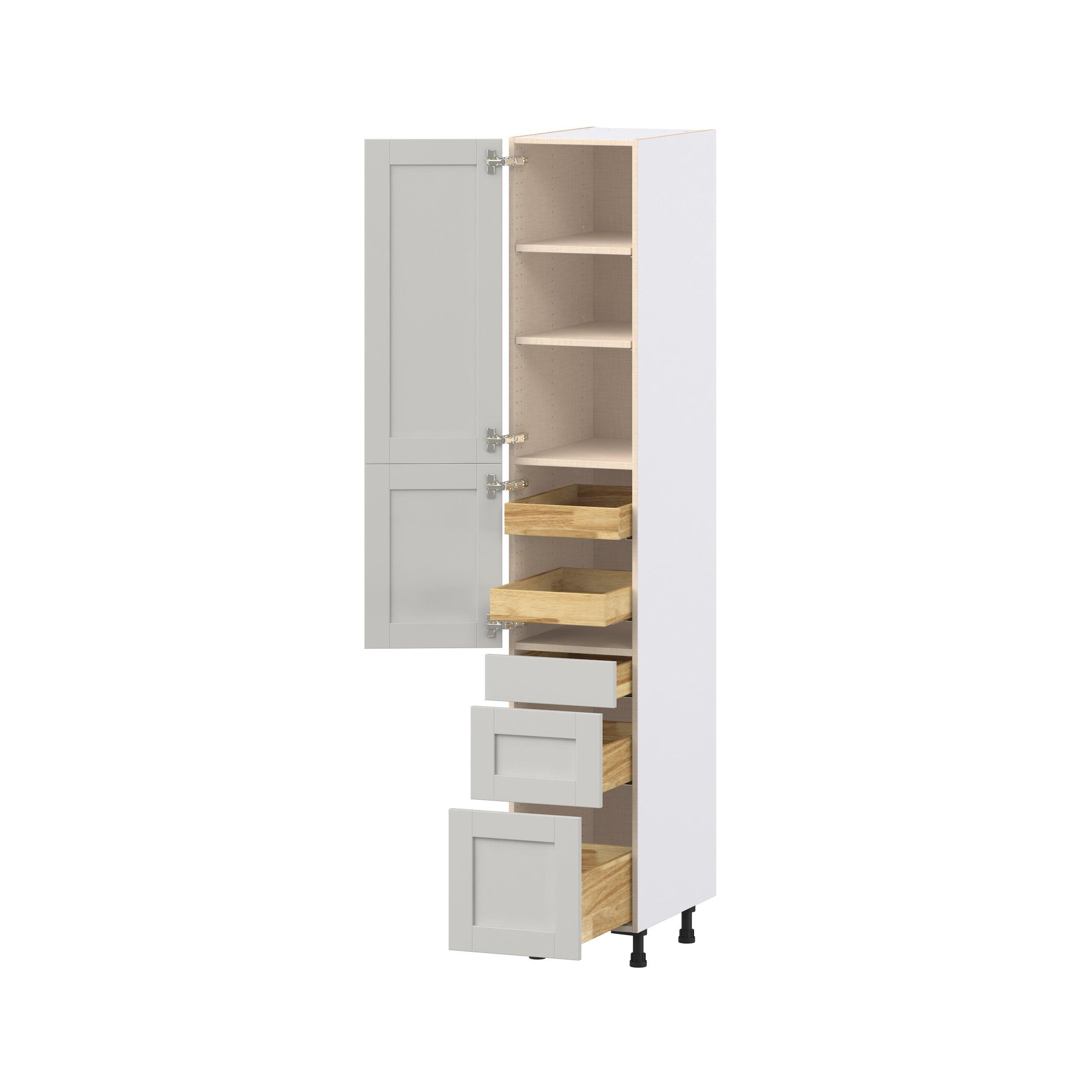 Summerhill 15 in. Light Gray Door and Drawer Pantry Cabinet with Inner Pull-Out