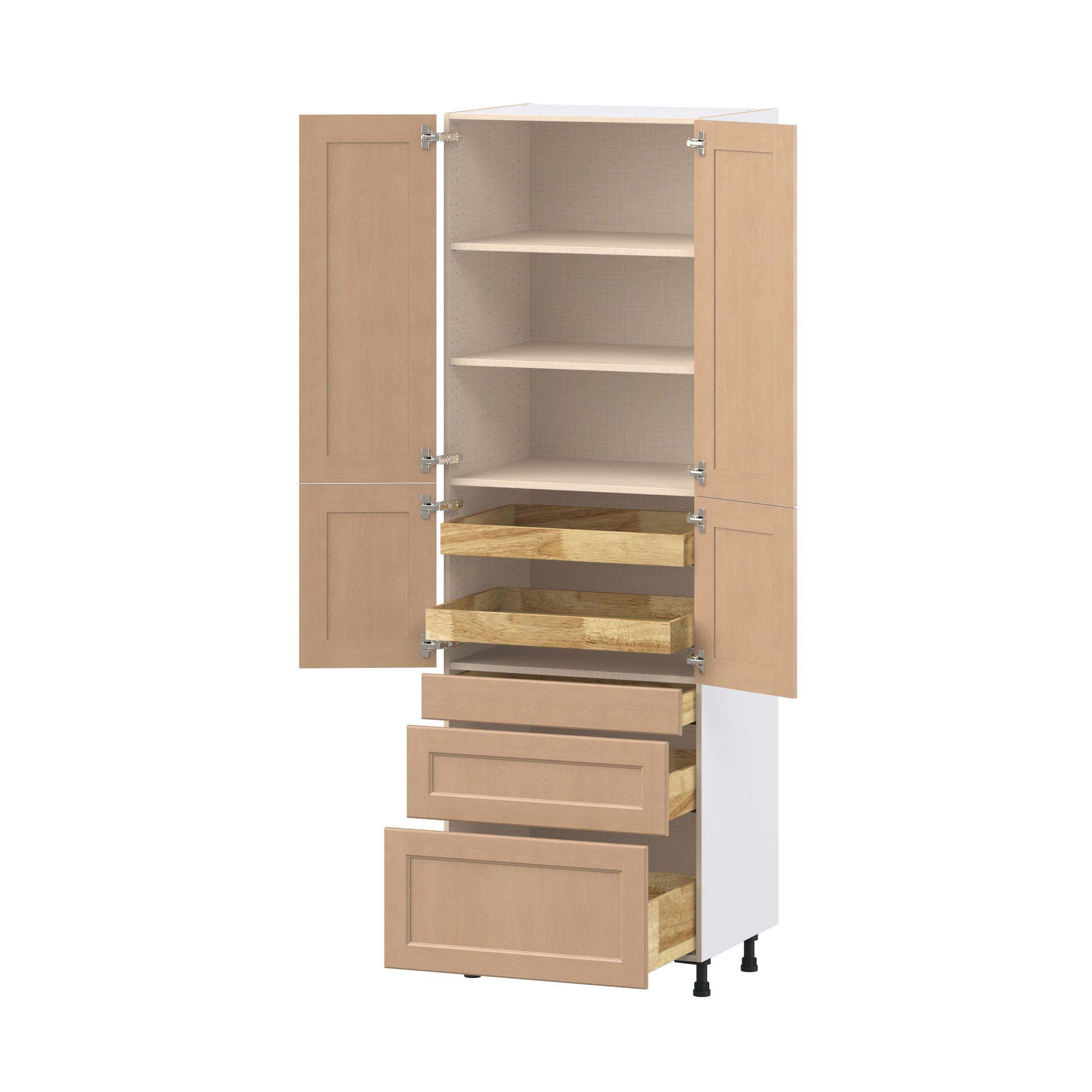 Sugarhill 30 in. Stained Sugar Cookie Door and Drawer Pantry Cabinet with Inner Pull-Out