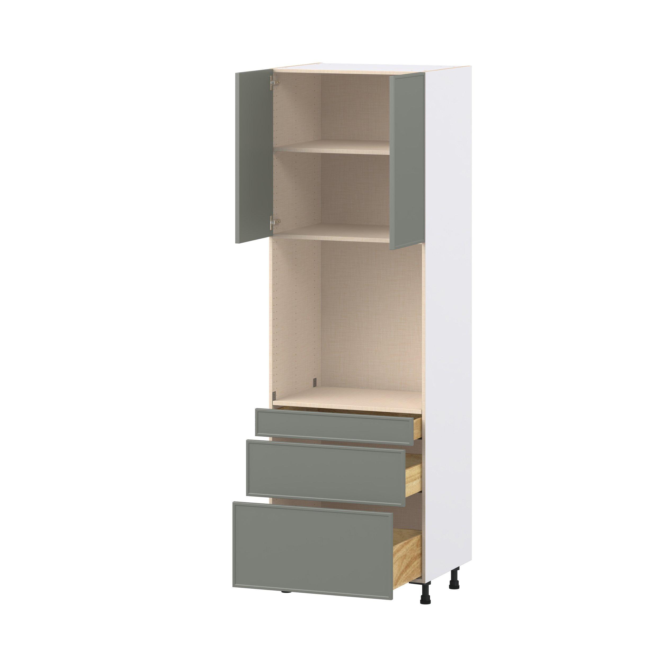 Linden 30 in. Painted Moss Green Door and Drawer Single Oven Pantry Cabinet