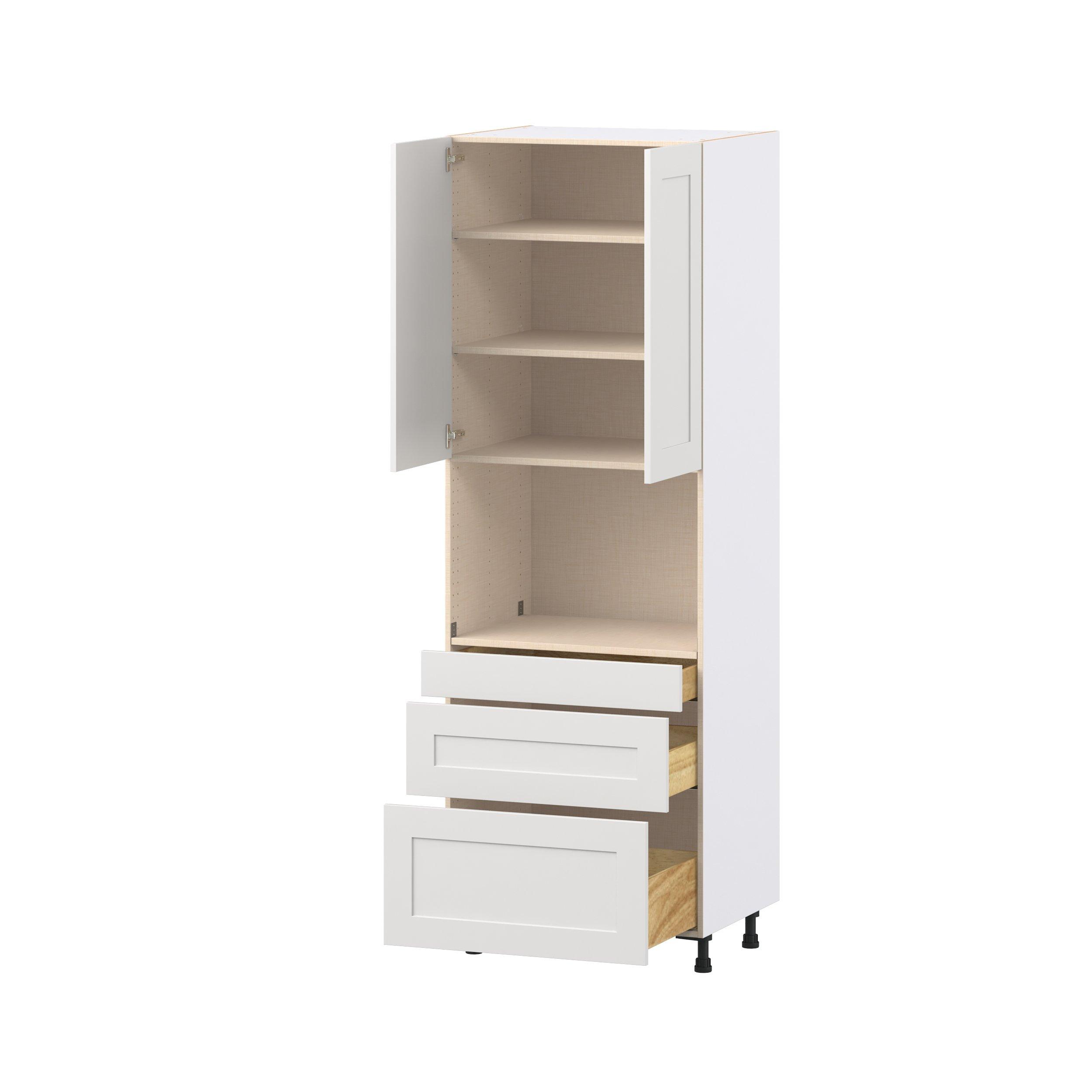 Candler 30 in. Painted Warm White Door and Drawer Microwave Pantry Cabinet