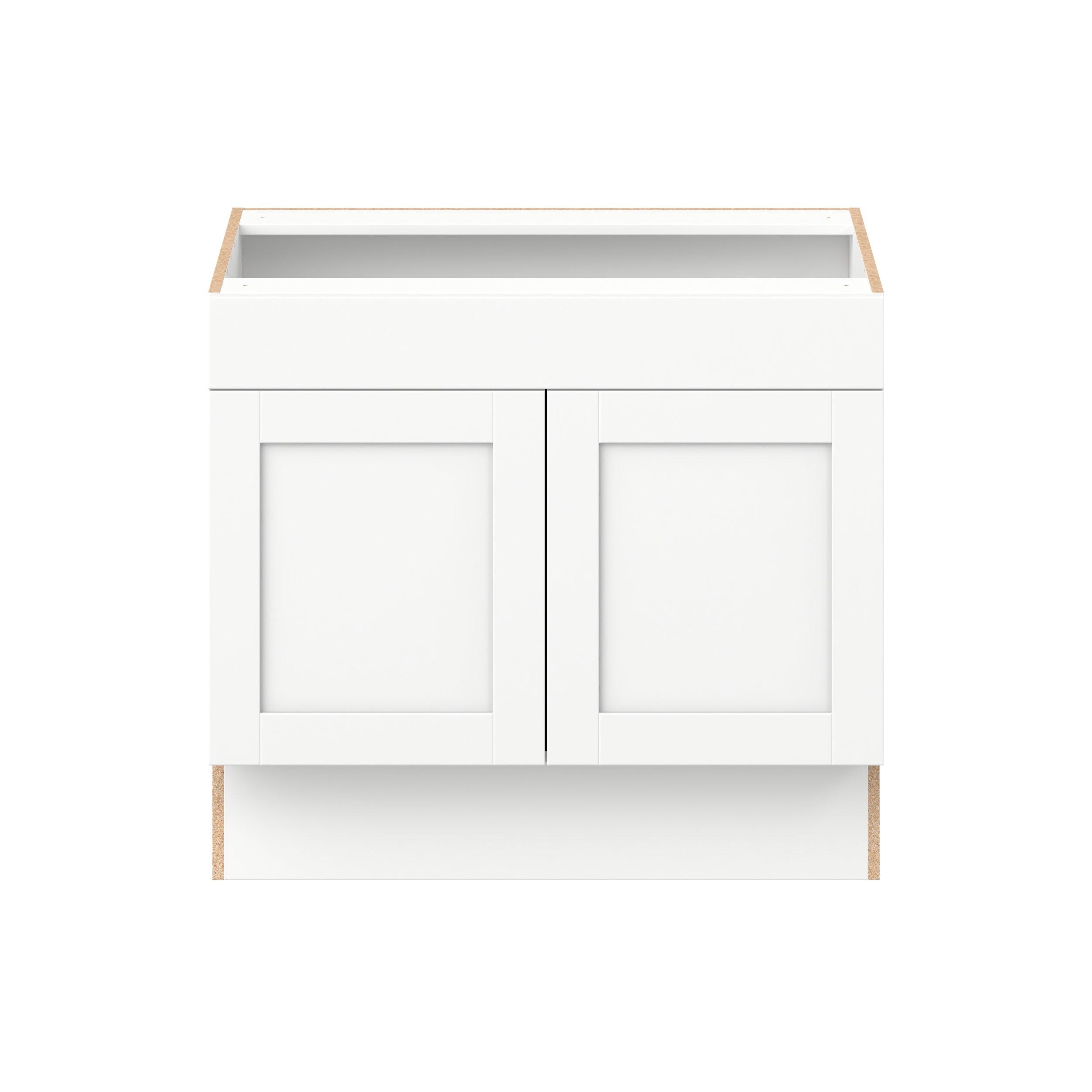 Summerhill 36 in. Bright White Sink Base Cabinet with False Front