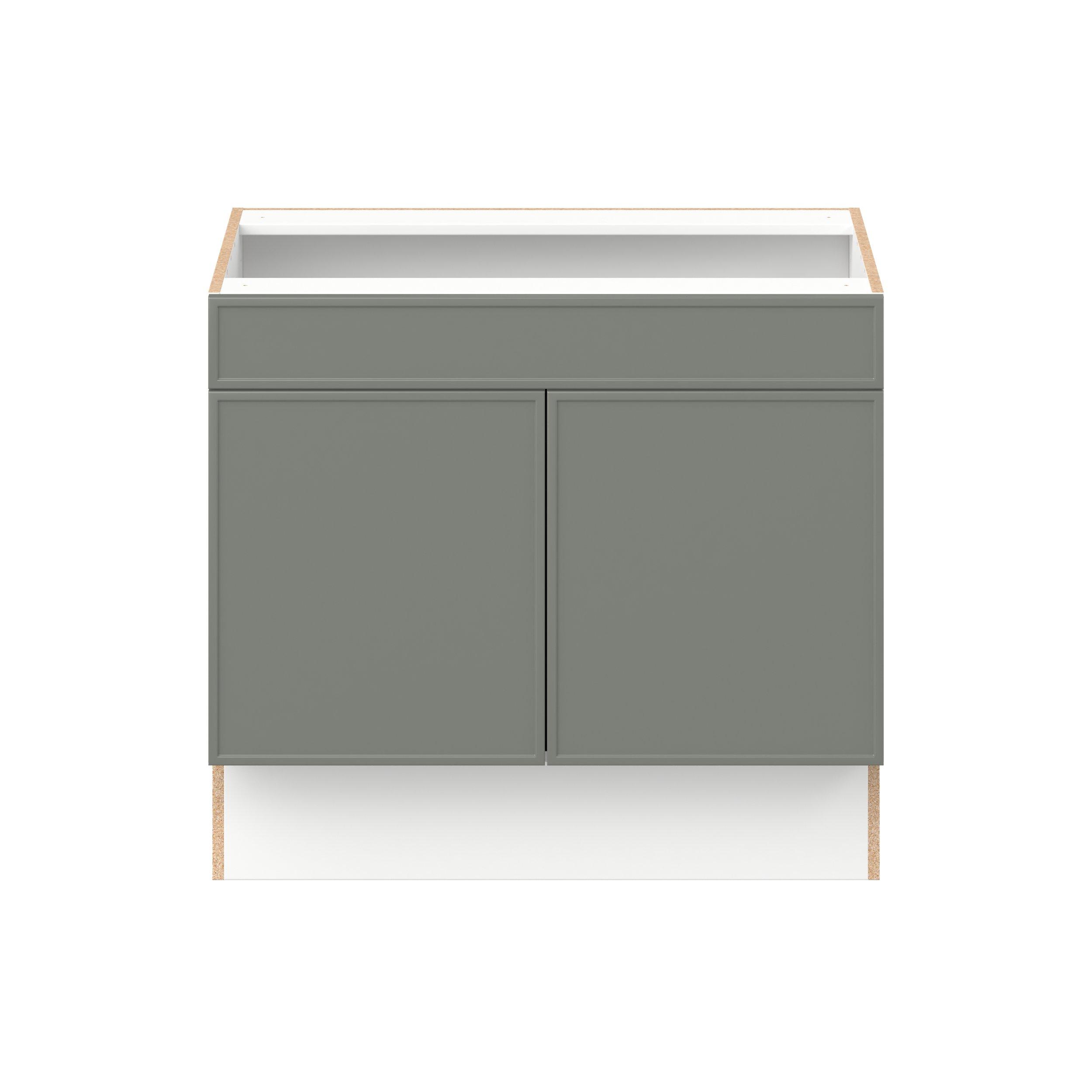 Linden 36 in. Painted Moss Green Sink Base Cabinet with False Front