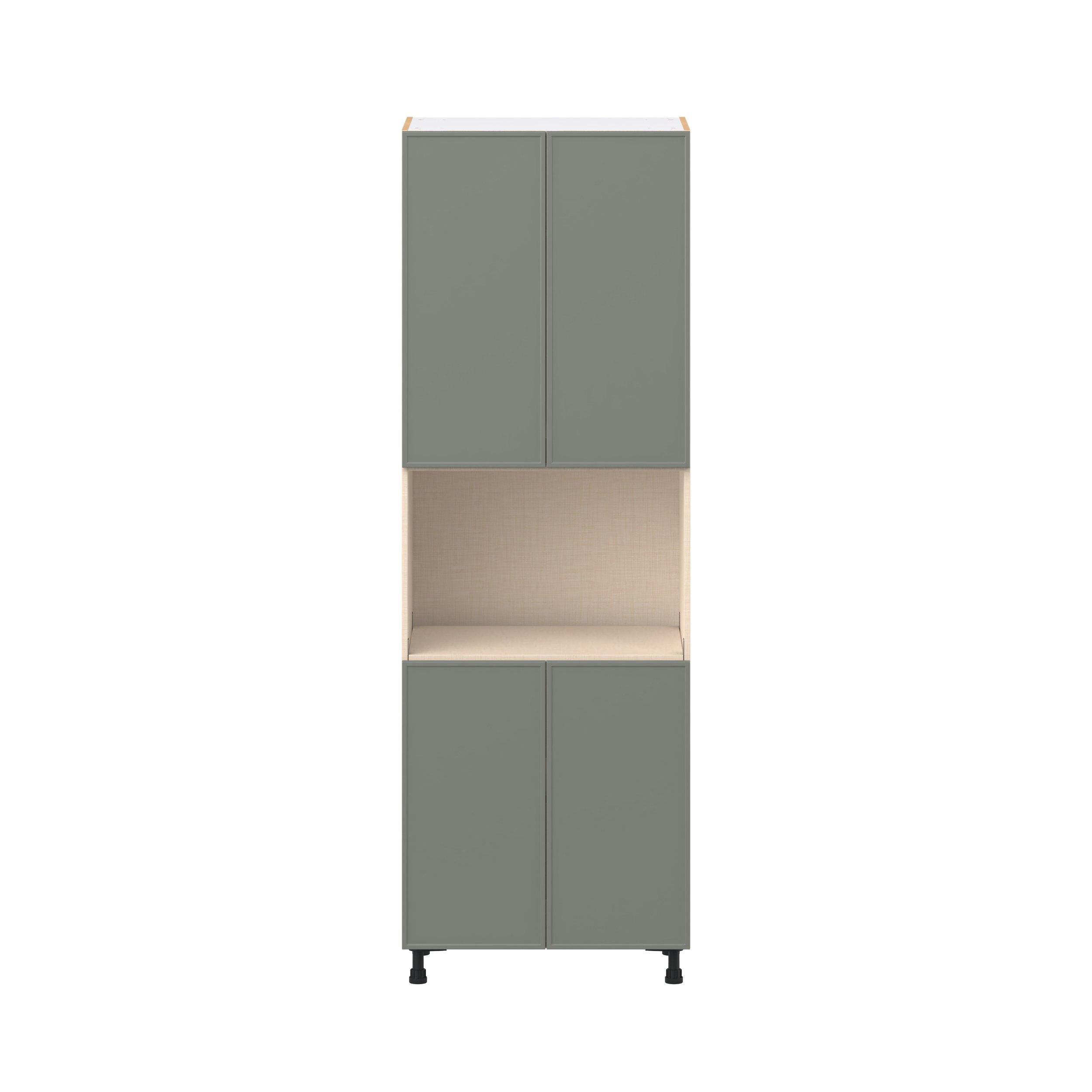 Linden 30 in. Painted Moss Green Door Microwave Pantry Cabinet