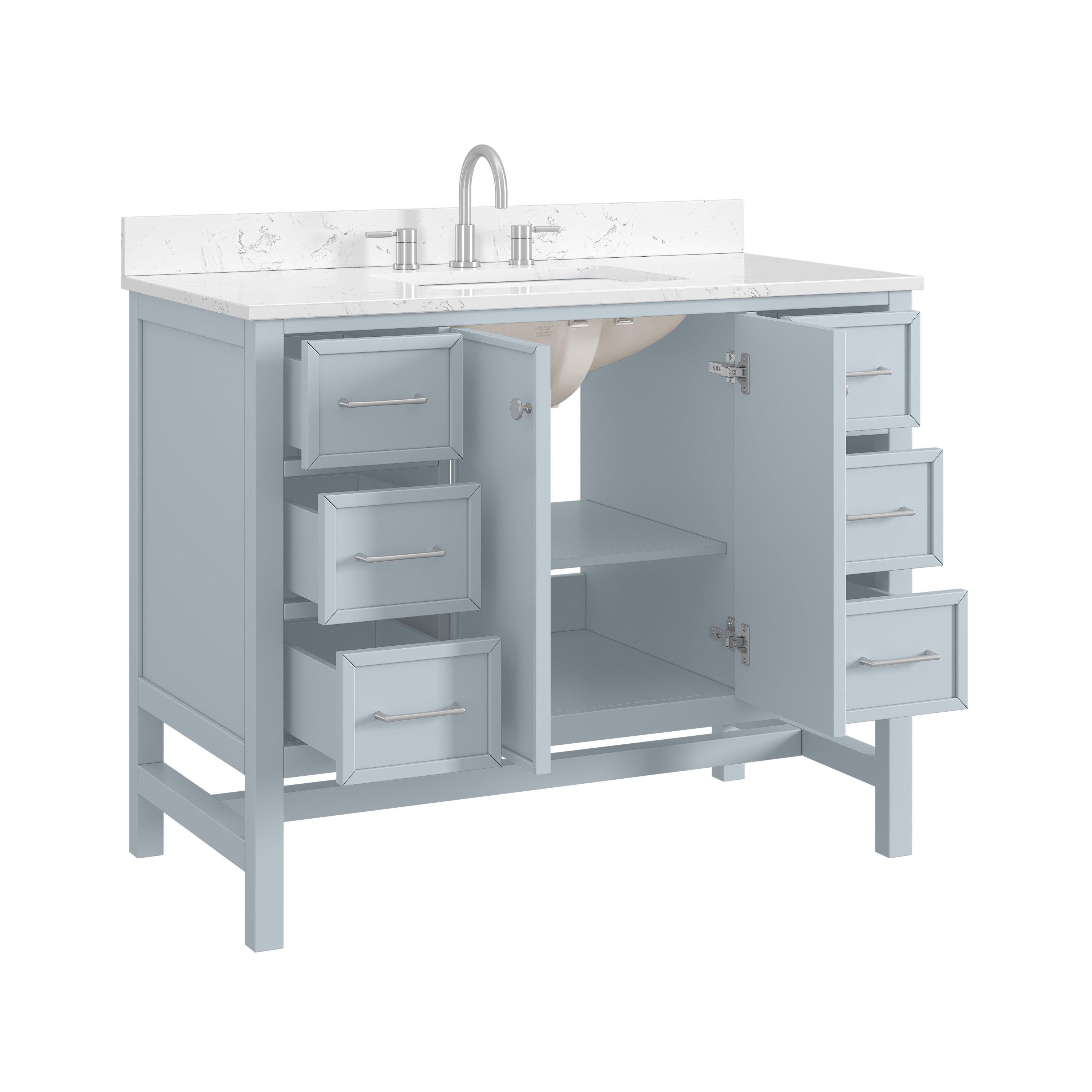 Piper 43 in. Blue Vanity with Engineered Stone Top
