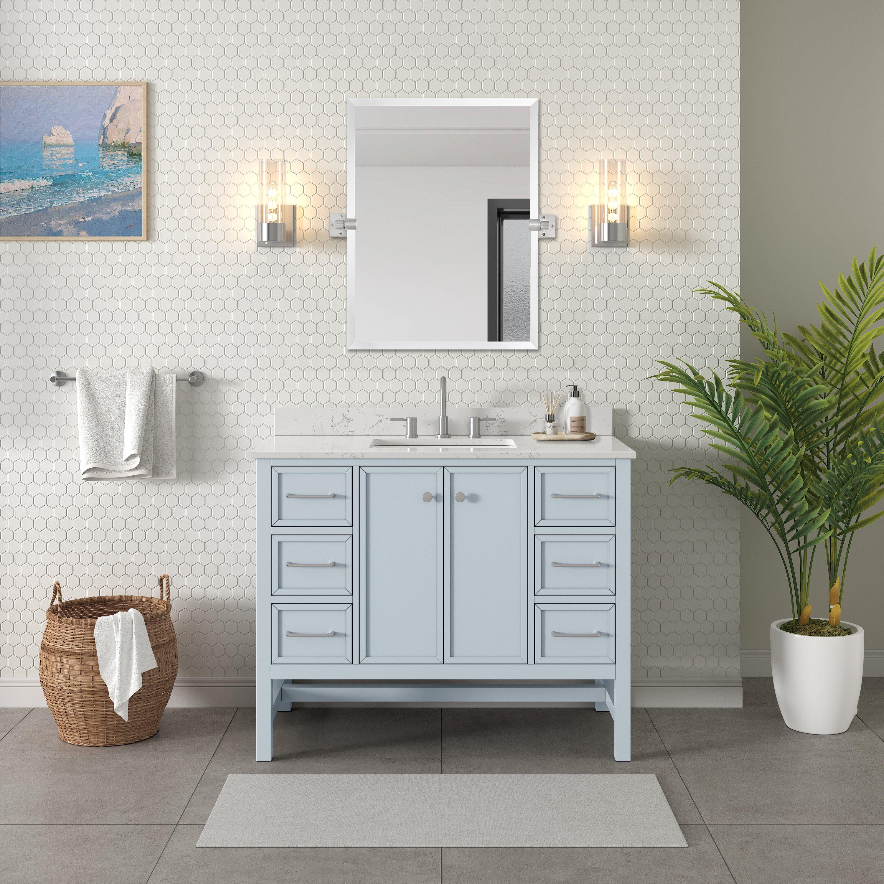 Piper 43 in. Blue Vanity with Engineered Stone Top