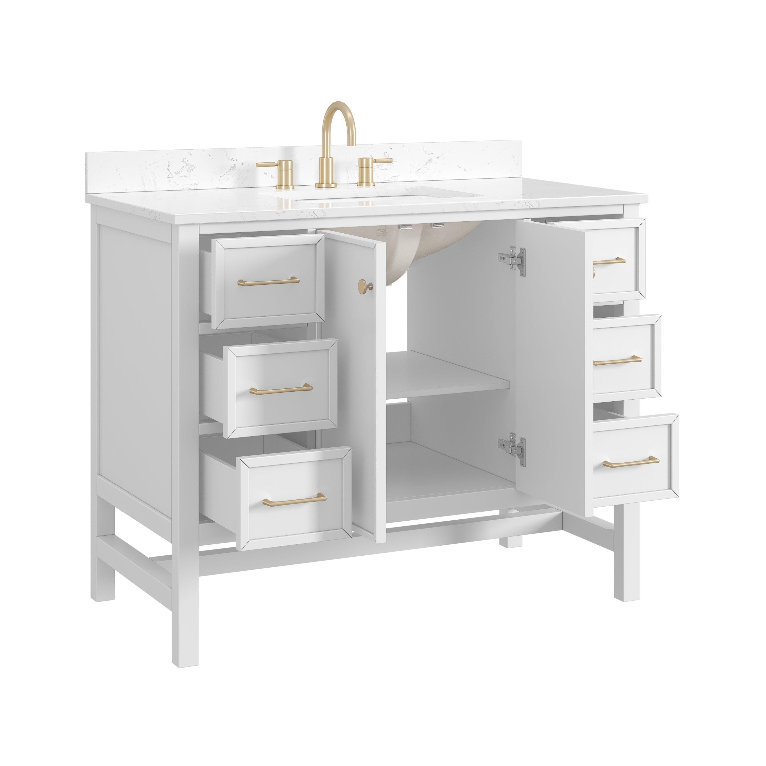 Piper 43 in. White Vanity with Engineered Stone Top