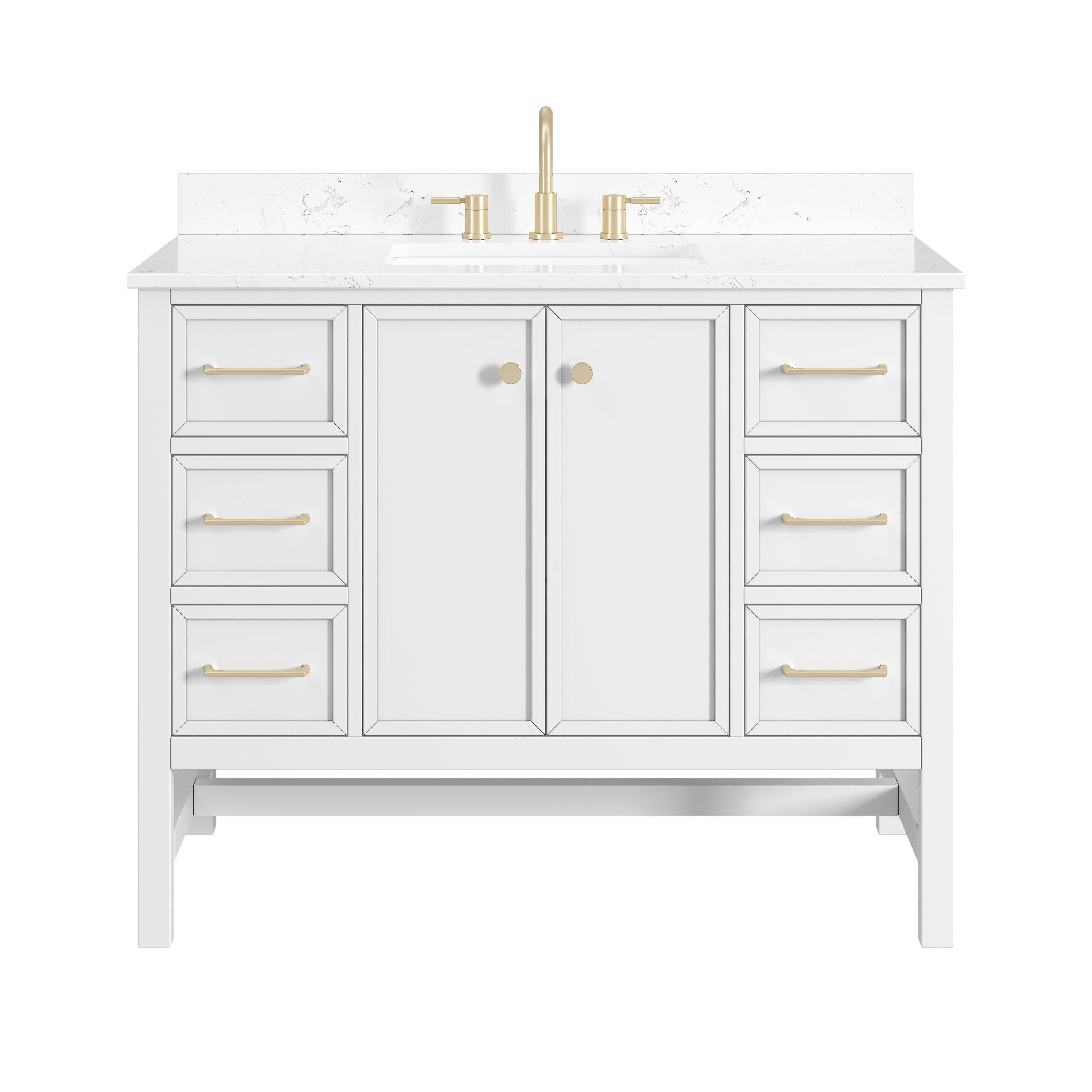 Piper 43 in. White Vanity with Engineered Stone Top