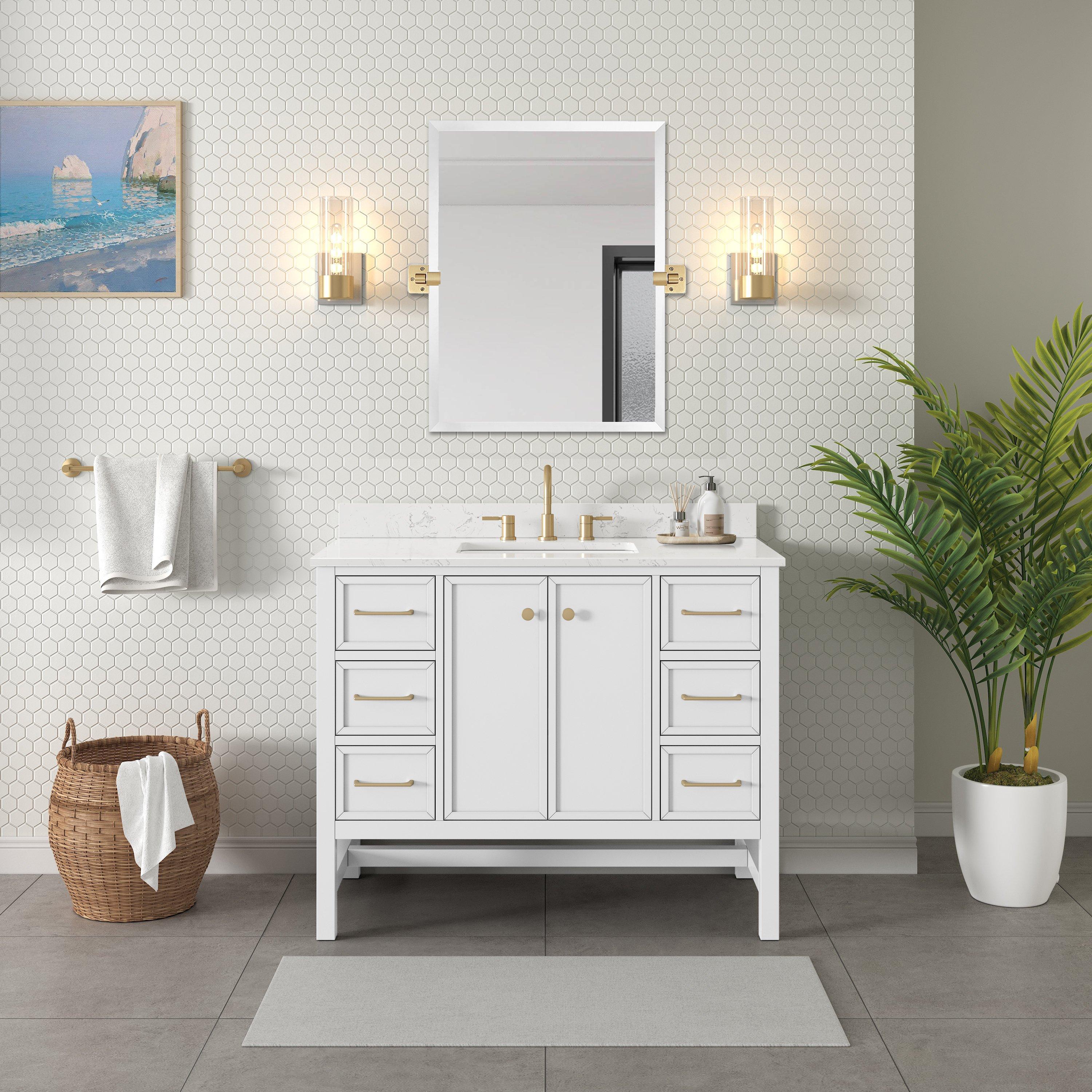 Piper 43 in. White Vanity with Engineered Stone Top