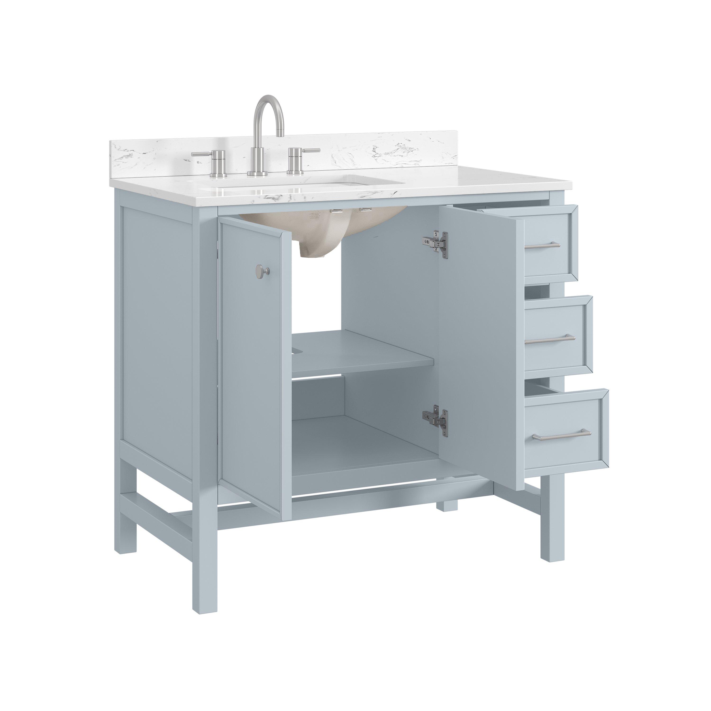 Piper 37 in. Blue Vanity with Engineered Stone Top