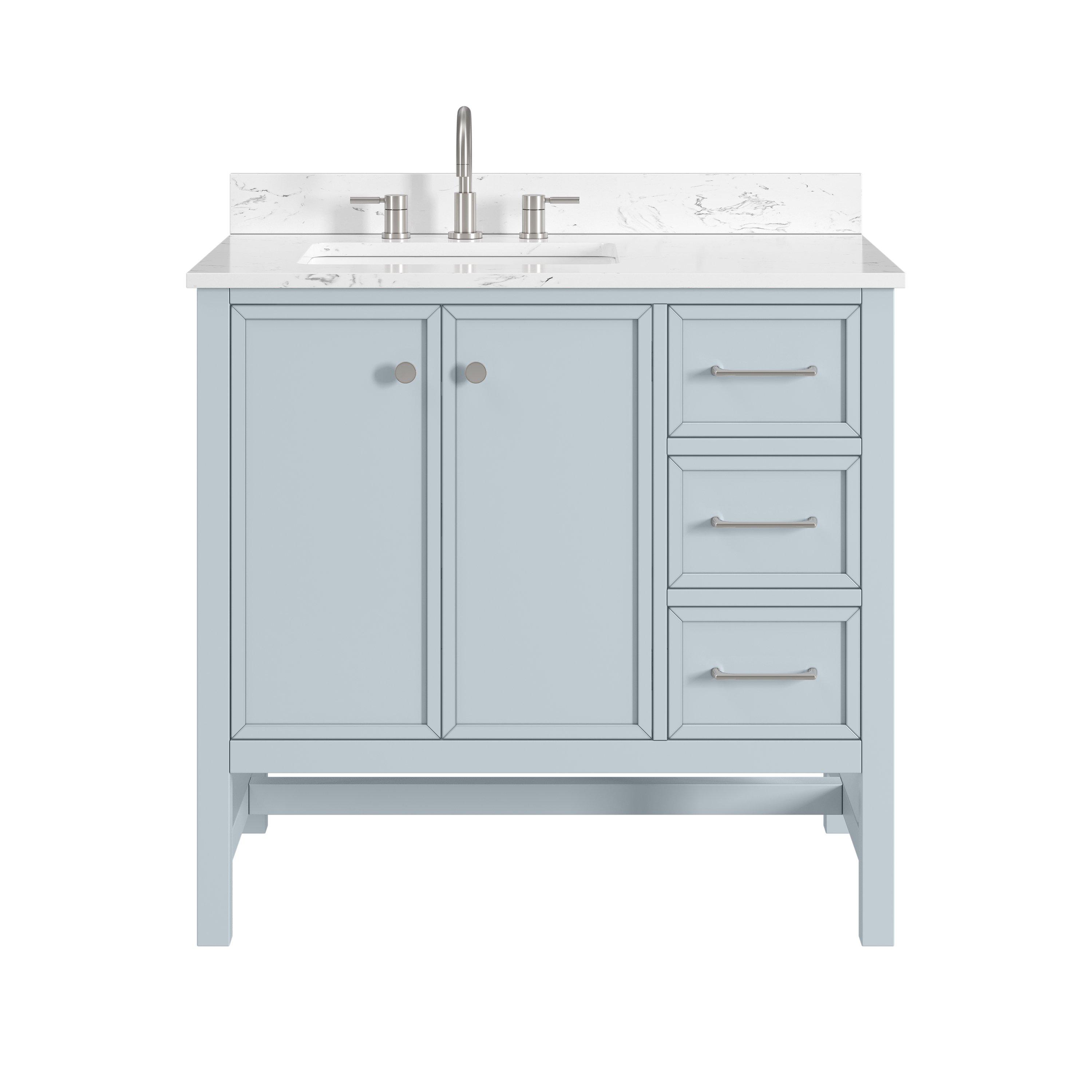 Piper 37 in. Blue Vanity with Engineered Stone Top