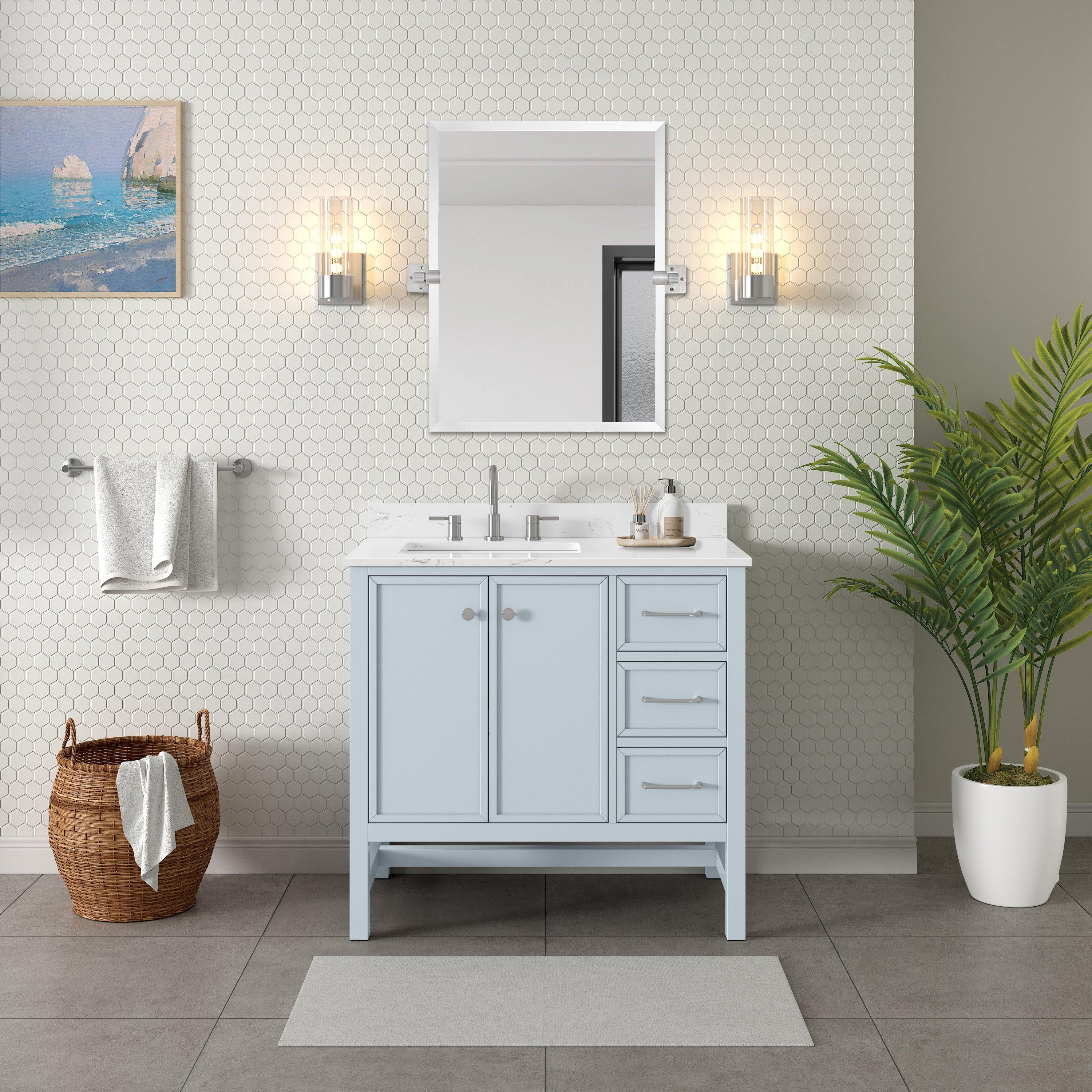Piper 37 in. Blue Vanity with Engineered Stone Top