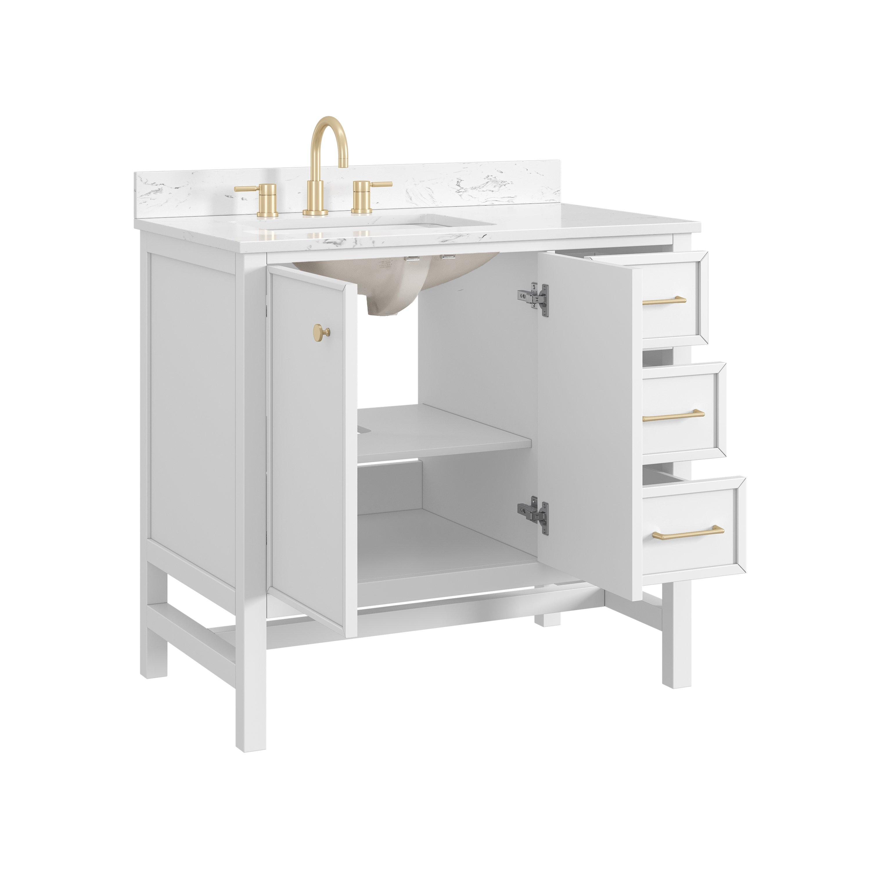 Piper 37 in. White Vanity with Engineered Stone Top