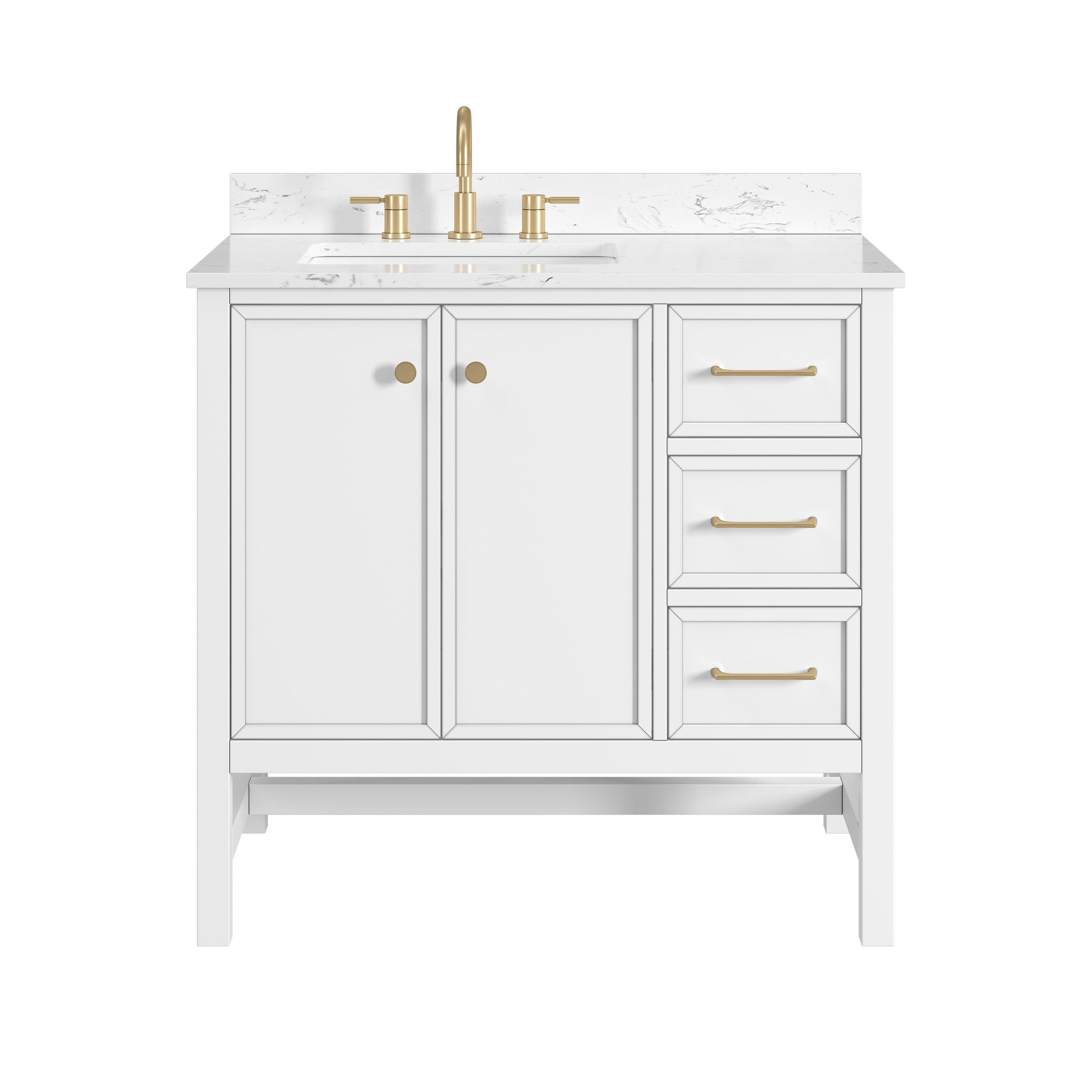 Piper 37 in. White Vanity with Engineered Stone Top