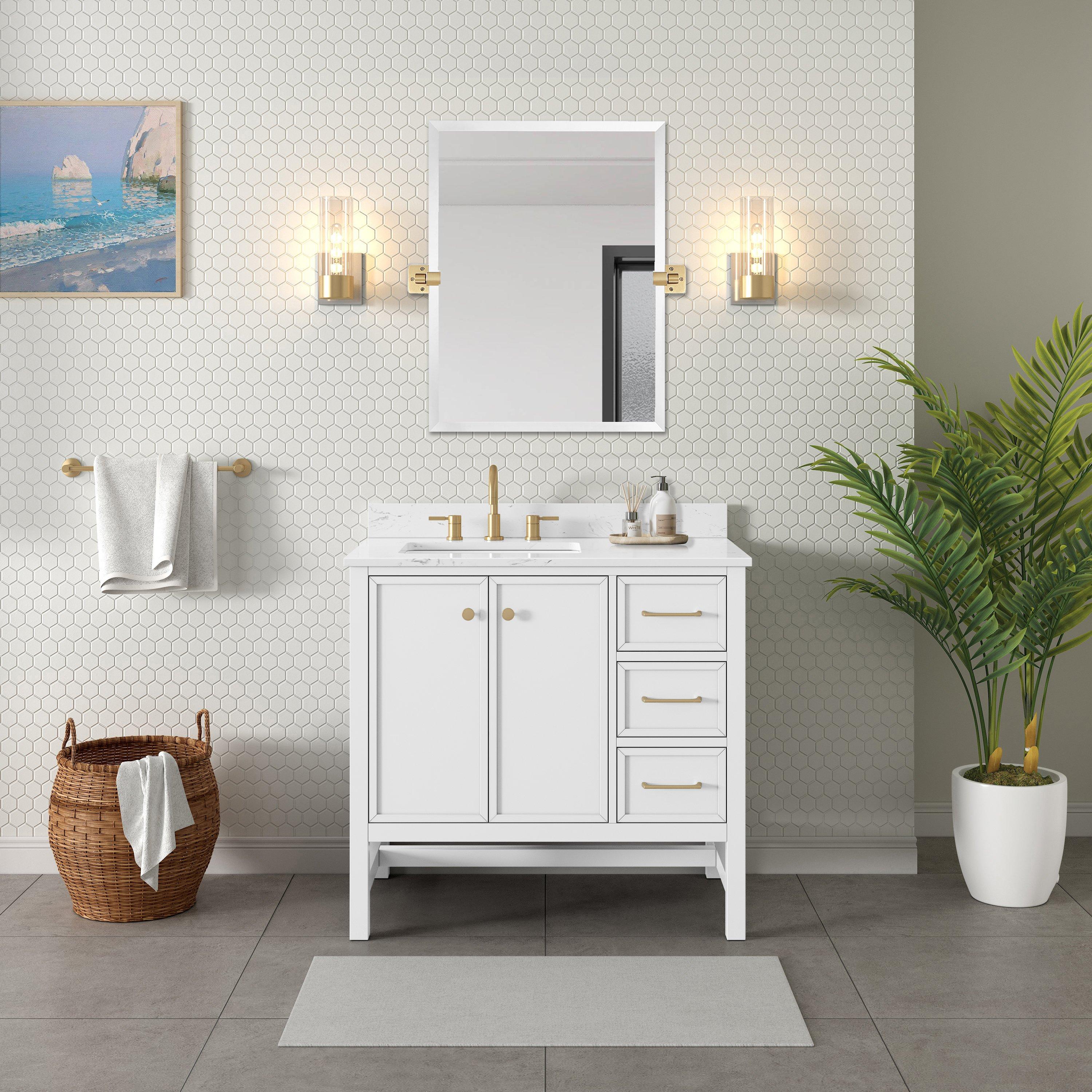 Piper 37 in. White Vanity with Engineered Stone Top