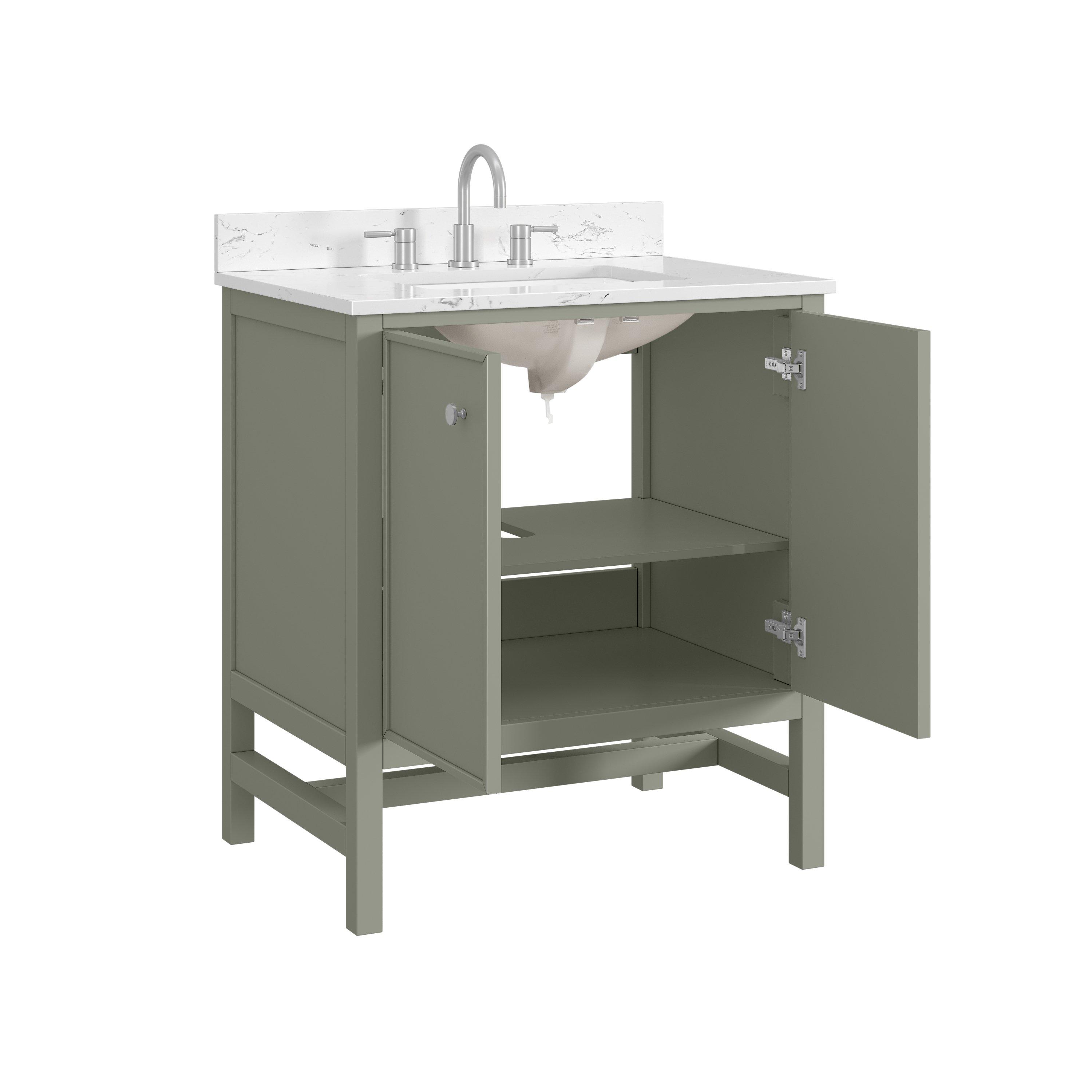 Piper 31 in. Green Vanity with Engineered Stone Top