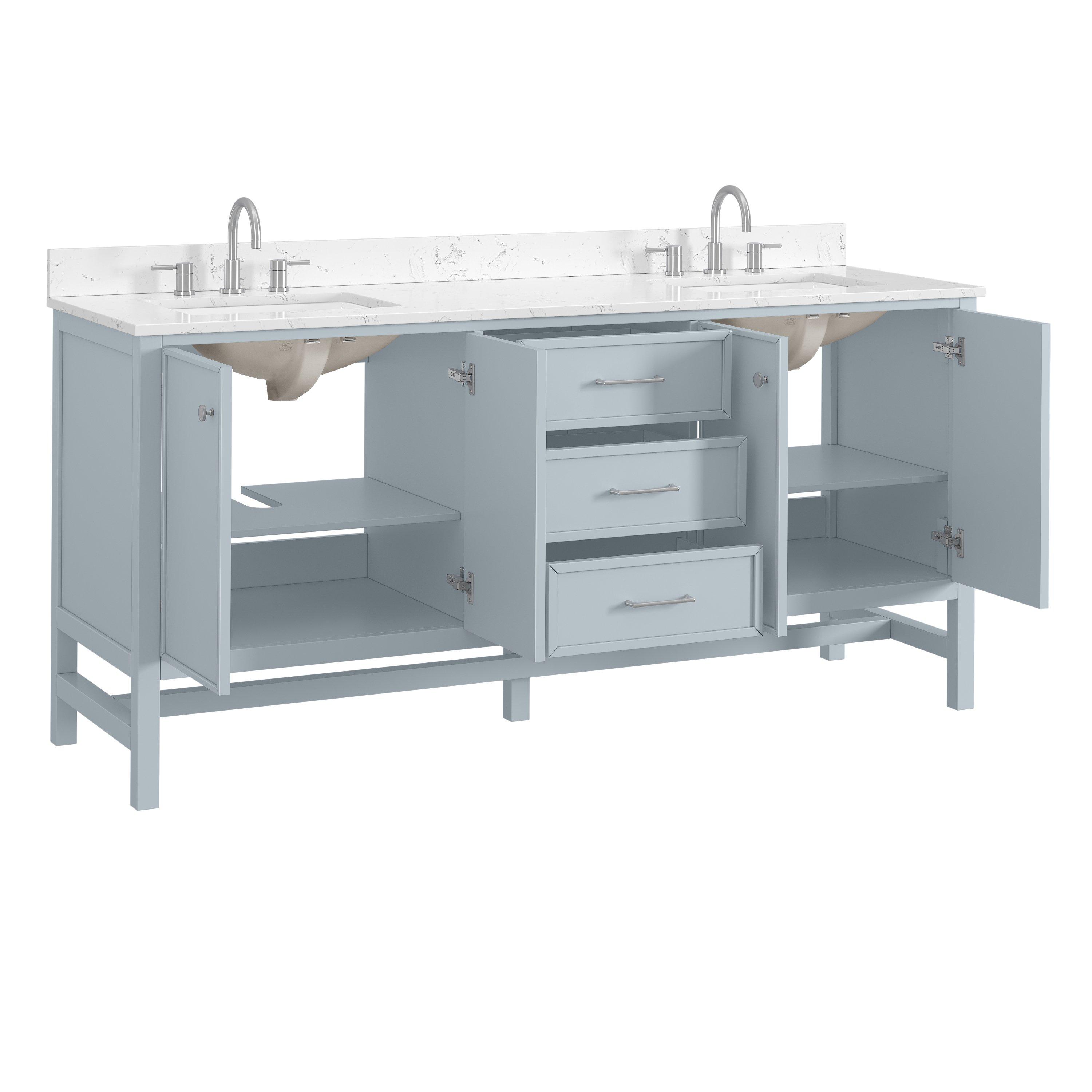 Piper 73 in. Blue Vanity with Engineered Stone Top