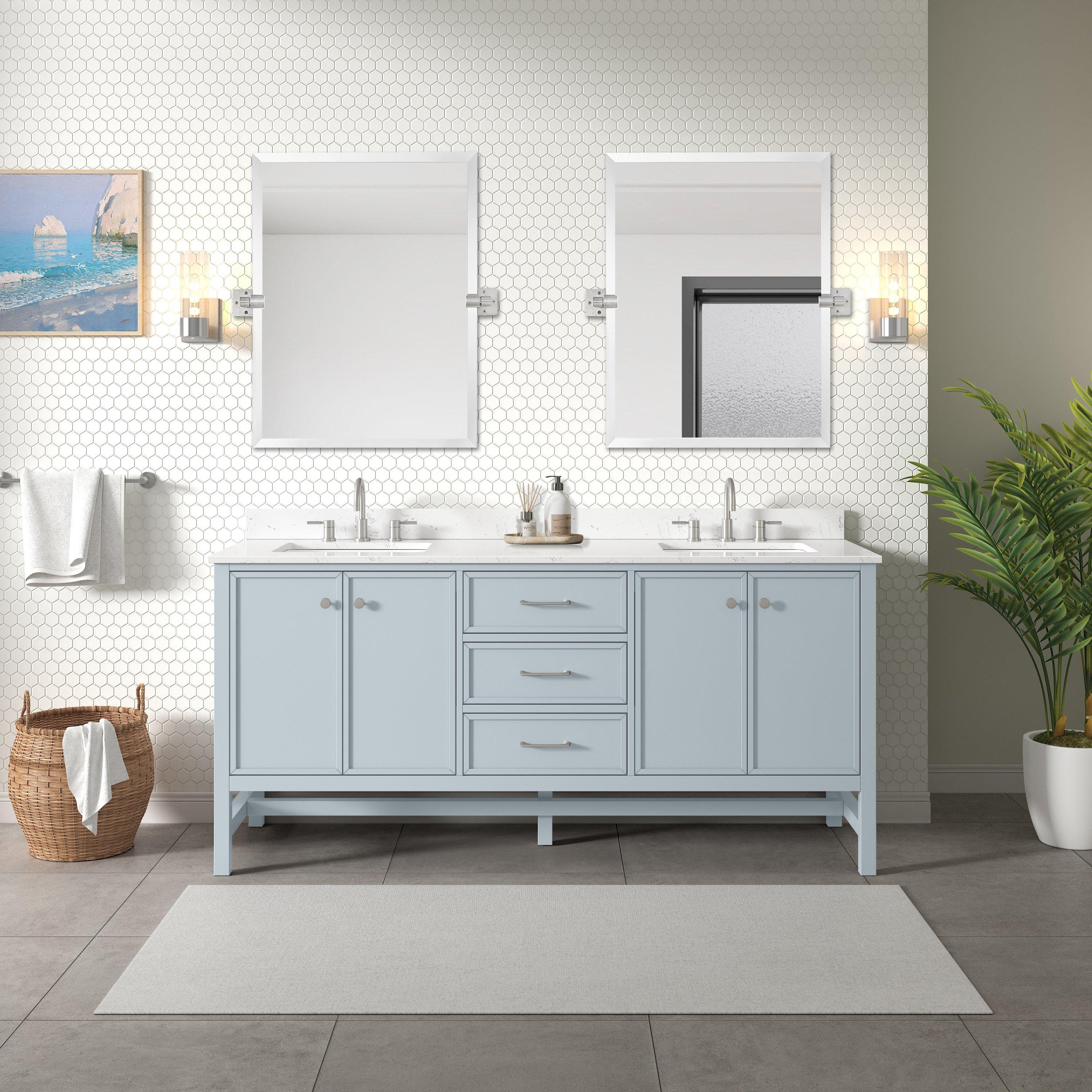 Piper 73 in. Blue Vanity with Engineered Stone Top