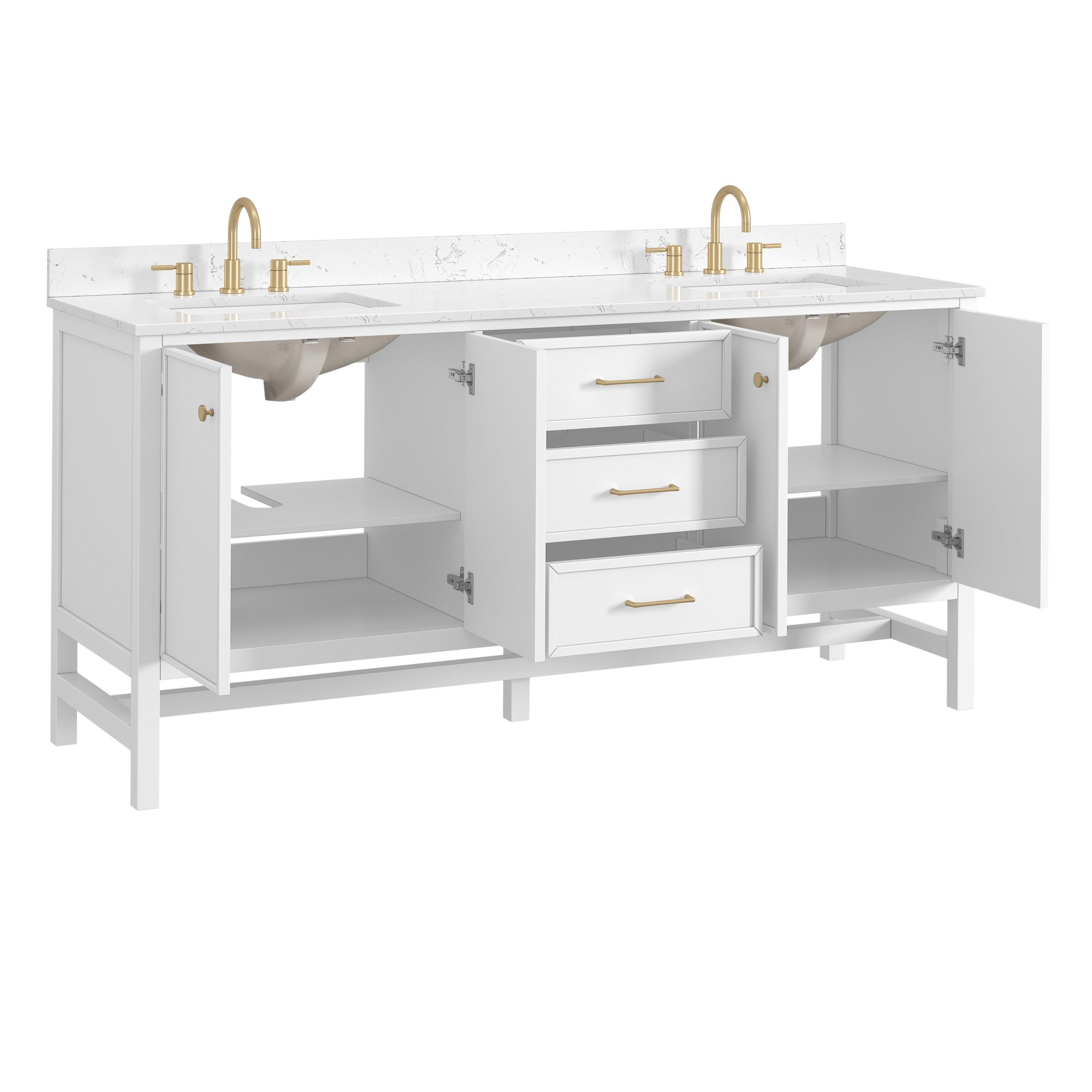 Piper 73 in. White Vanity with Engineered Stone Top