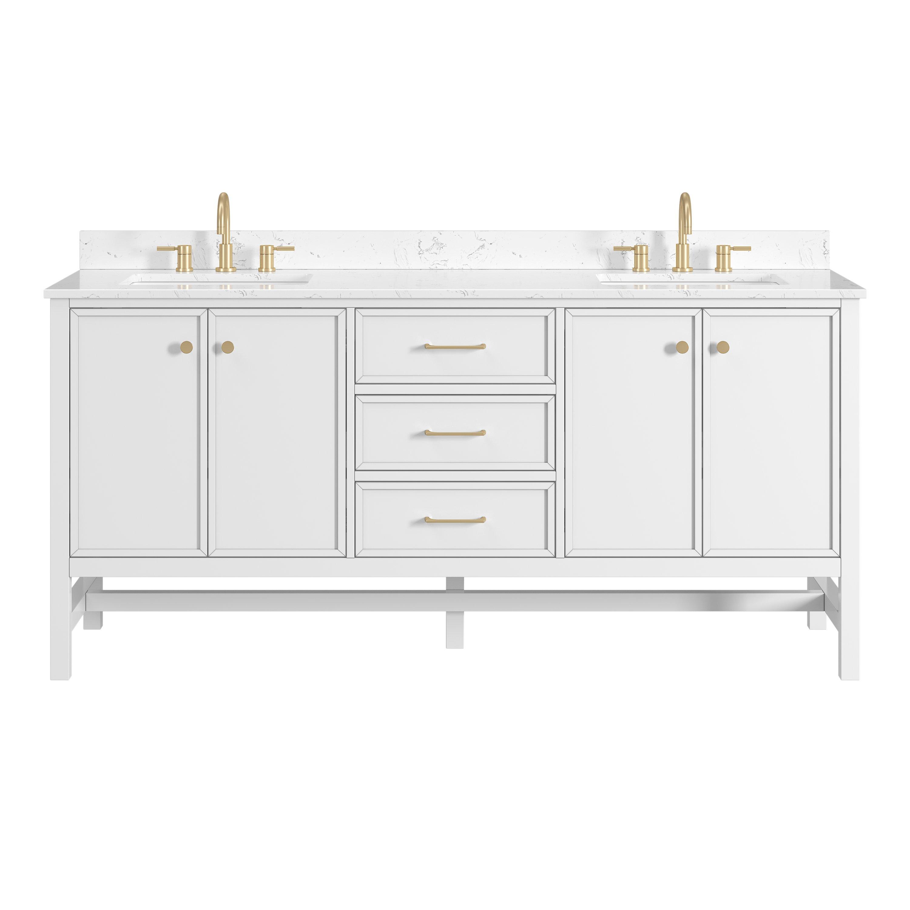 Piper 73 in. White Vanity with Engineered Stone Top