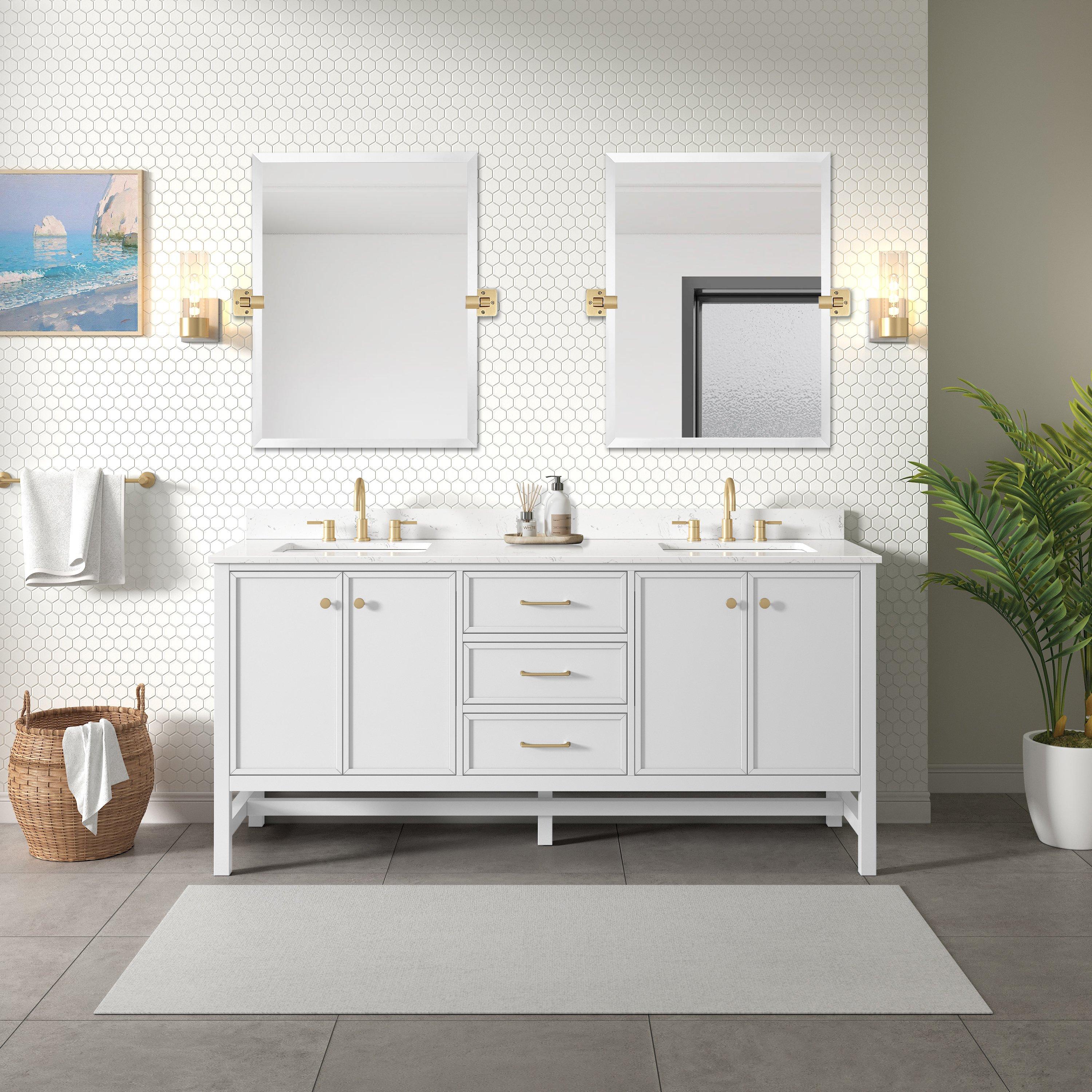 Piper 73 in. White Vanity with Engineered Stone Top