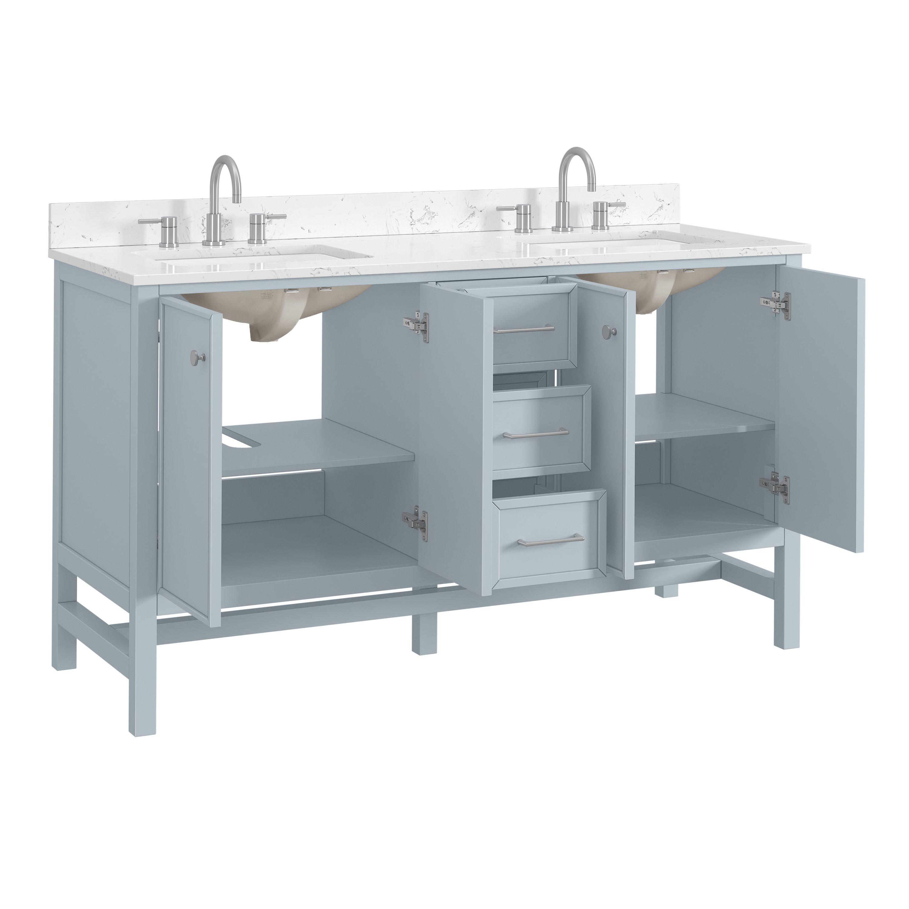 Piper 61 in. Blue Vanity with Engineered Stone Top