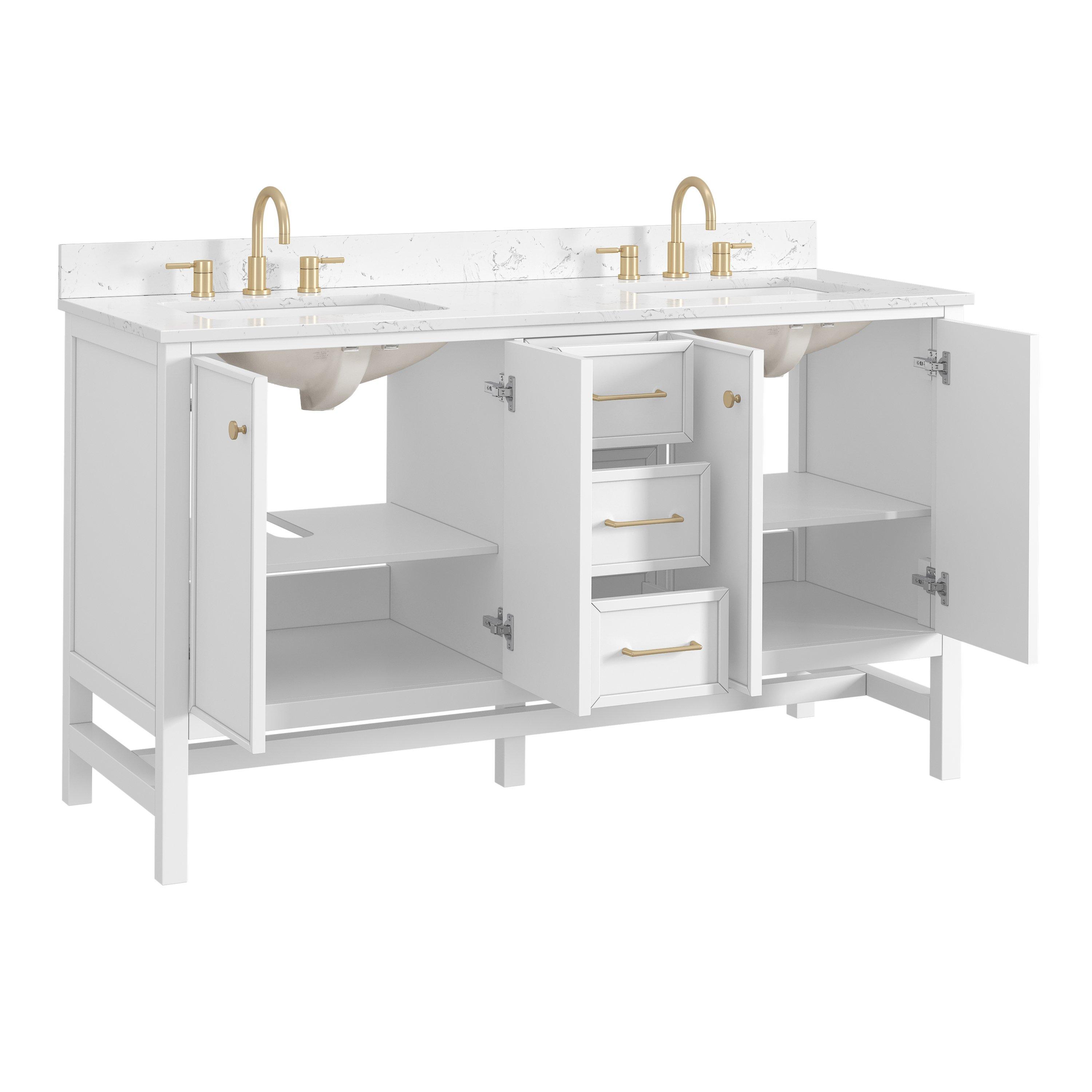 Piper 61 in. White Vanity with Engineered Stone Top