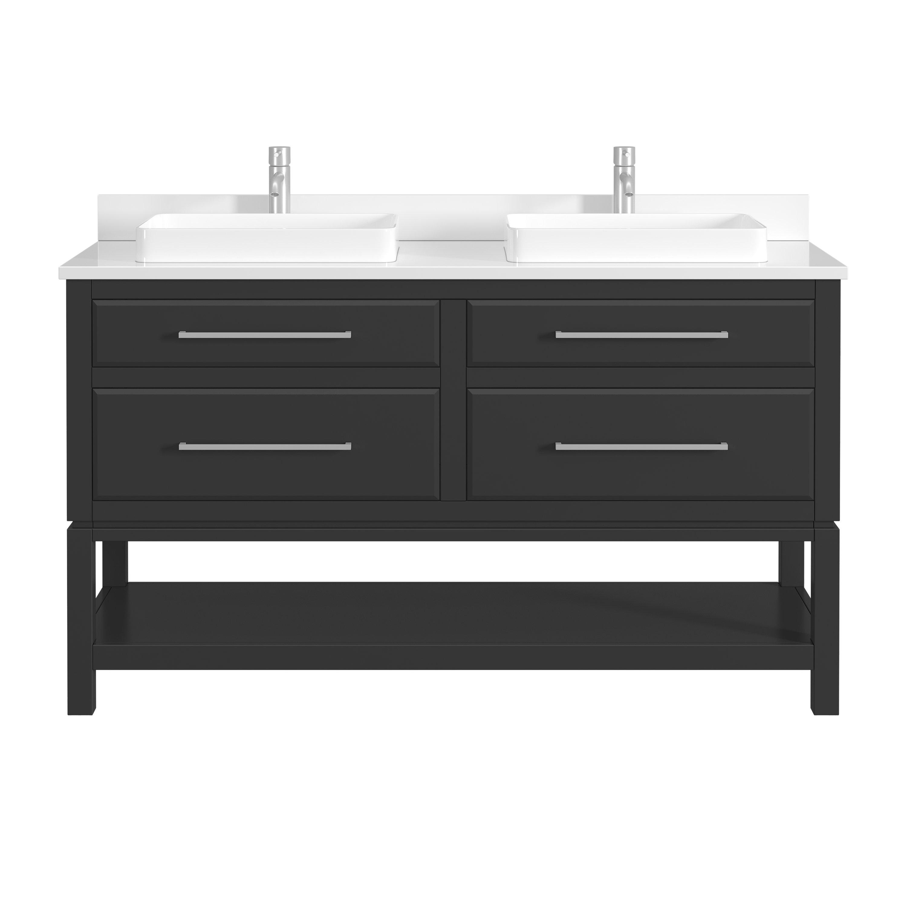 Maya 61 in. Black Vanity with Engineered Stone Top