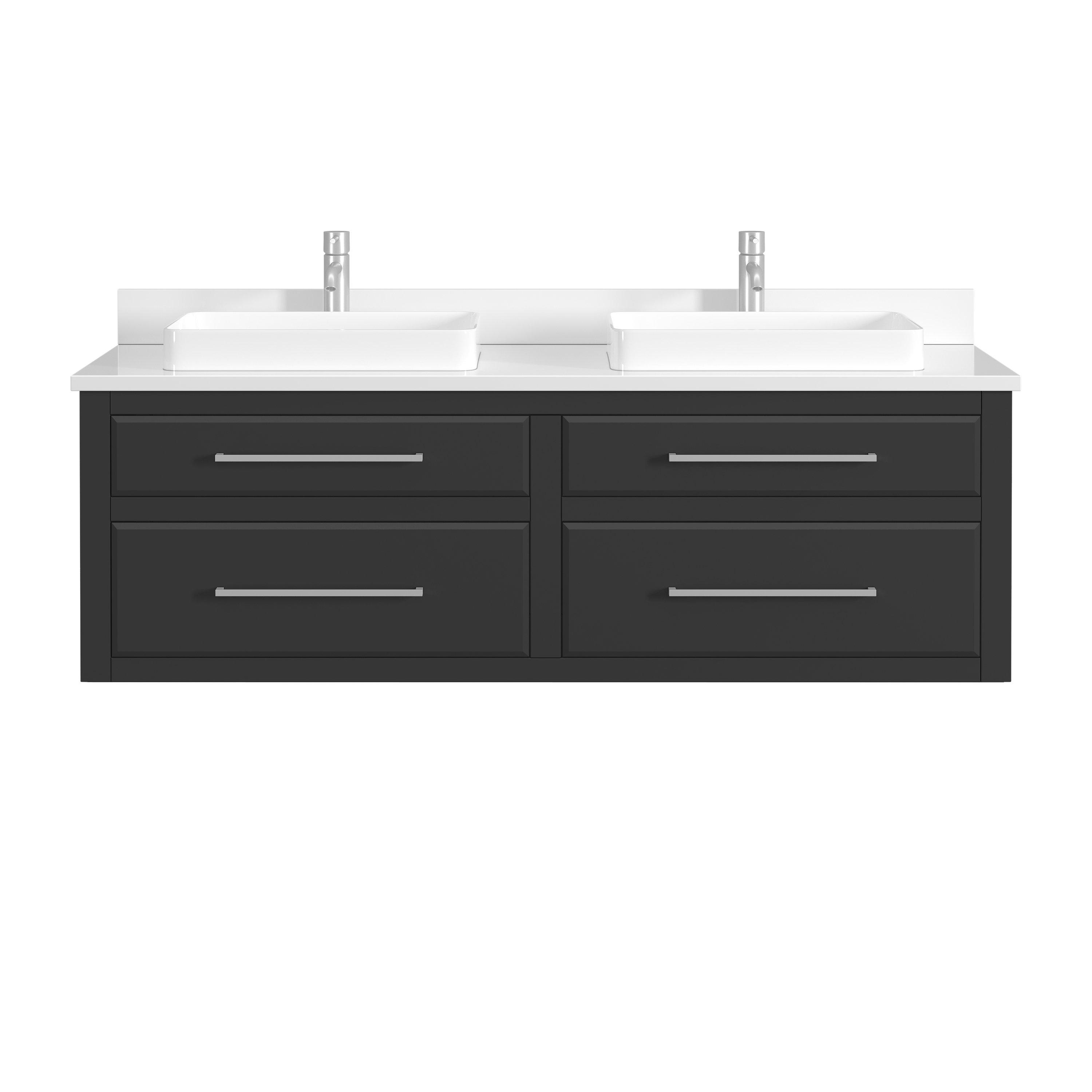 Maya 61 in. Black Vanity with Engineered Stone Top