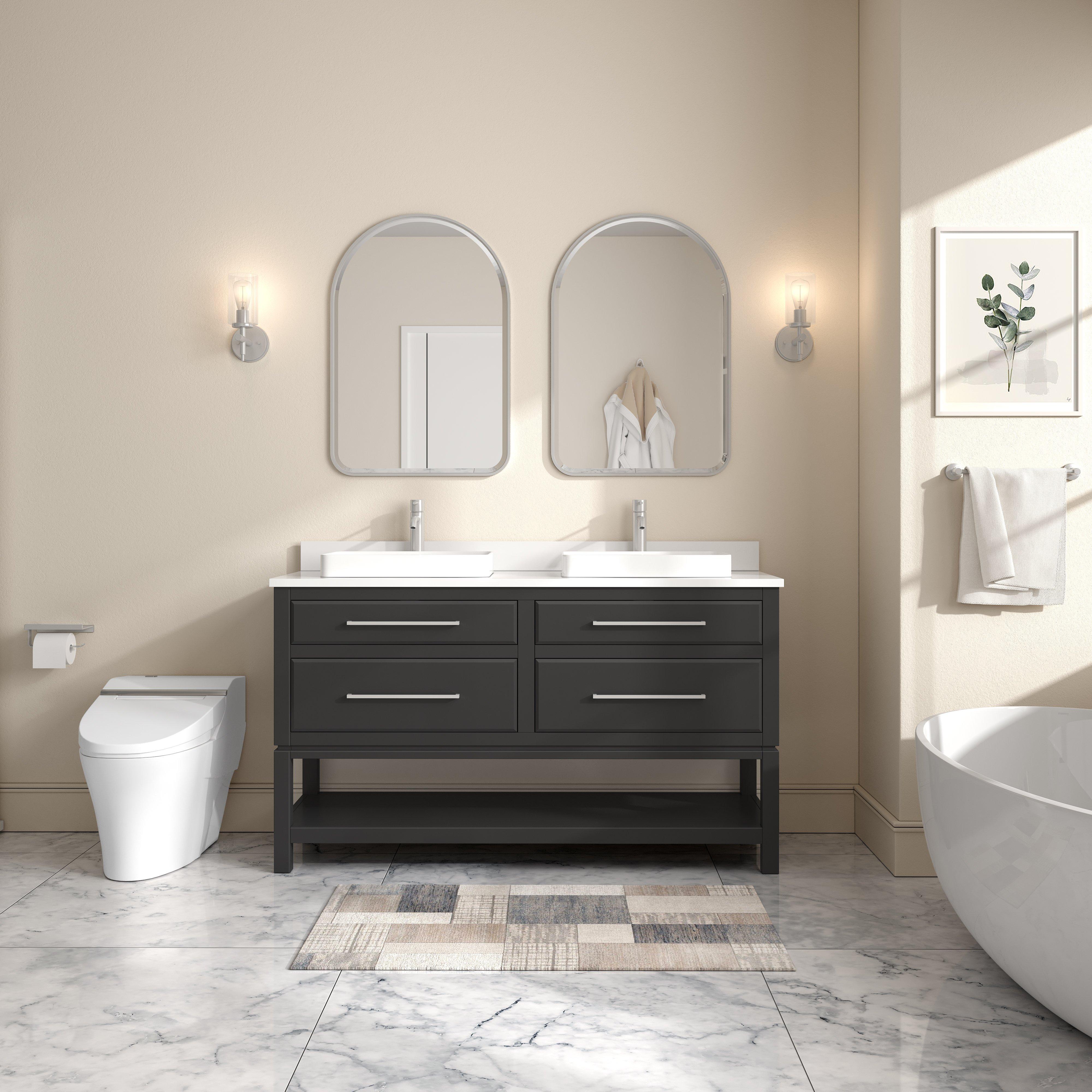 Maya 61 in. Black Vanity with Engineered Stone Top