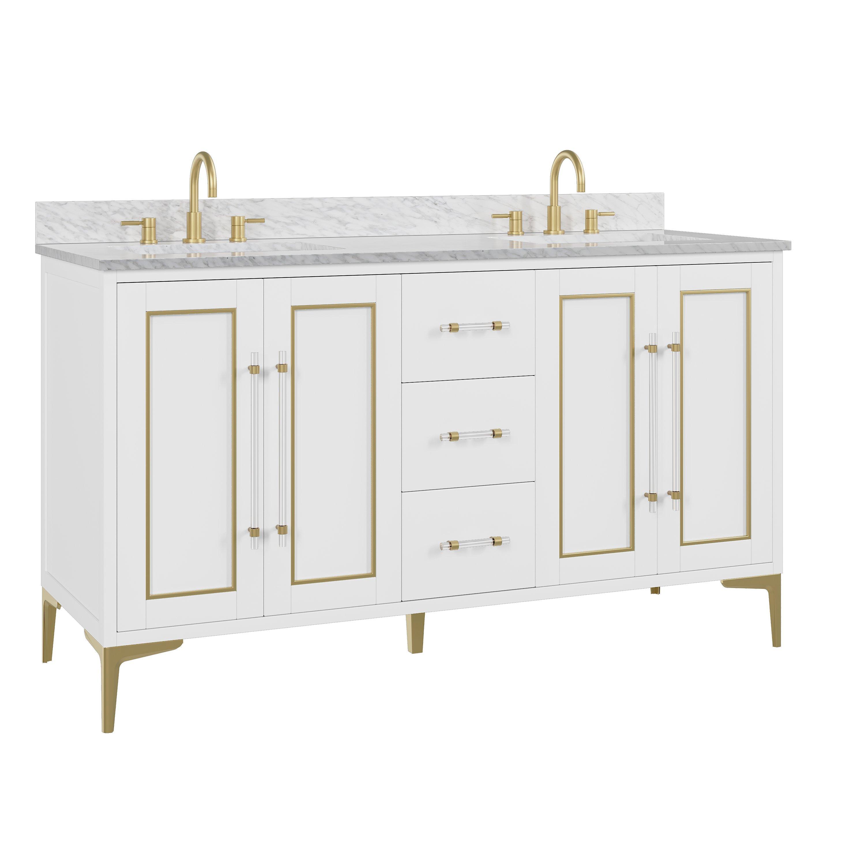 Siena 61 in. White Vanity with Natural Carrara Marble Top