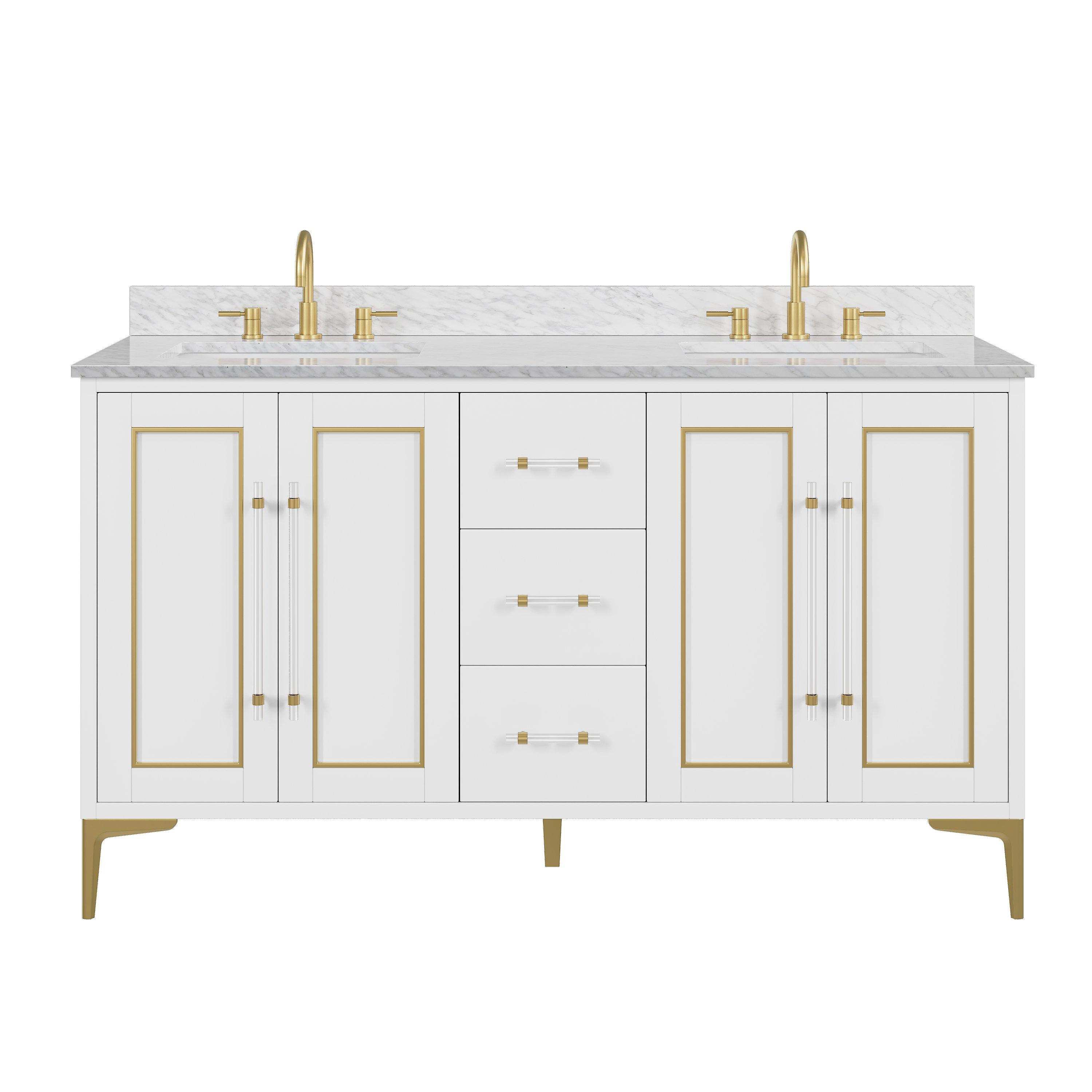 Siena 61 in. White Vanity with Natural Carrara Marble Top