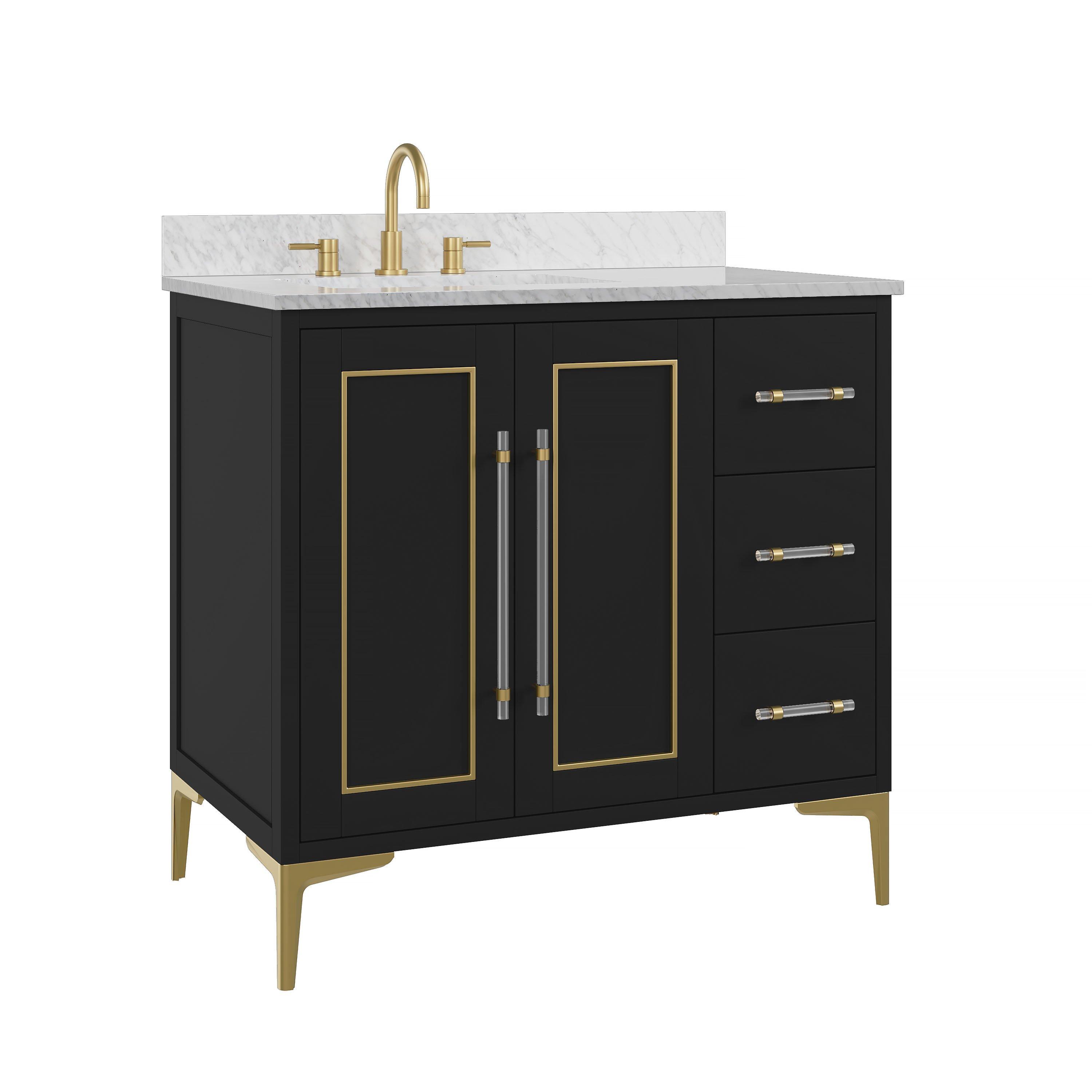Siena 37 in. Black Vanity with Natural Carrara Marble Top
