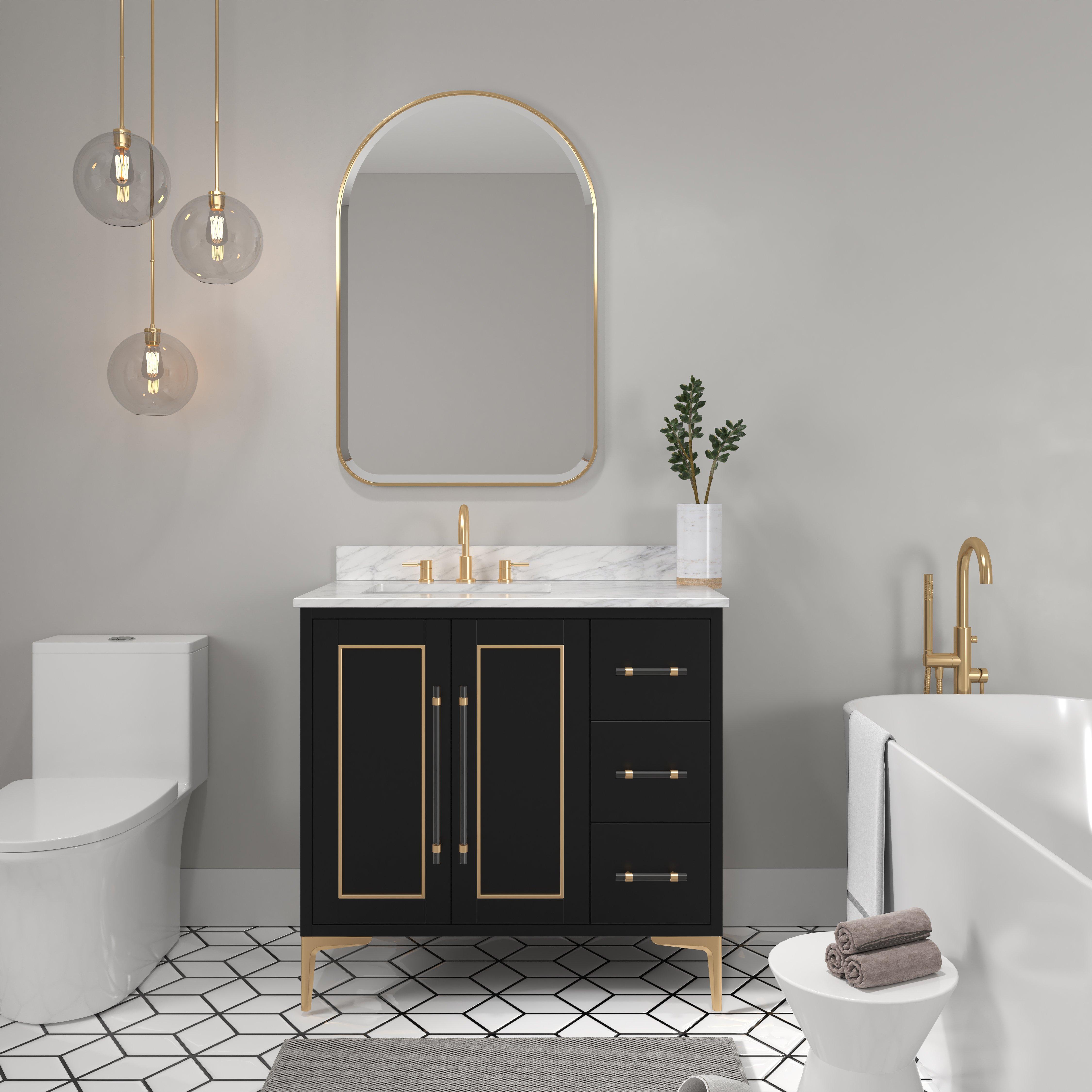 Siena 37 in. Black Vanity with Natural Carrara Marble Top