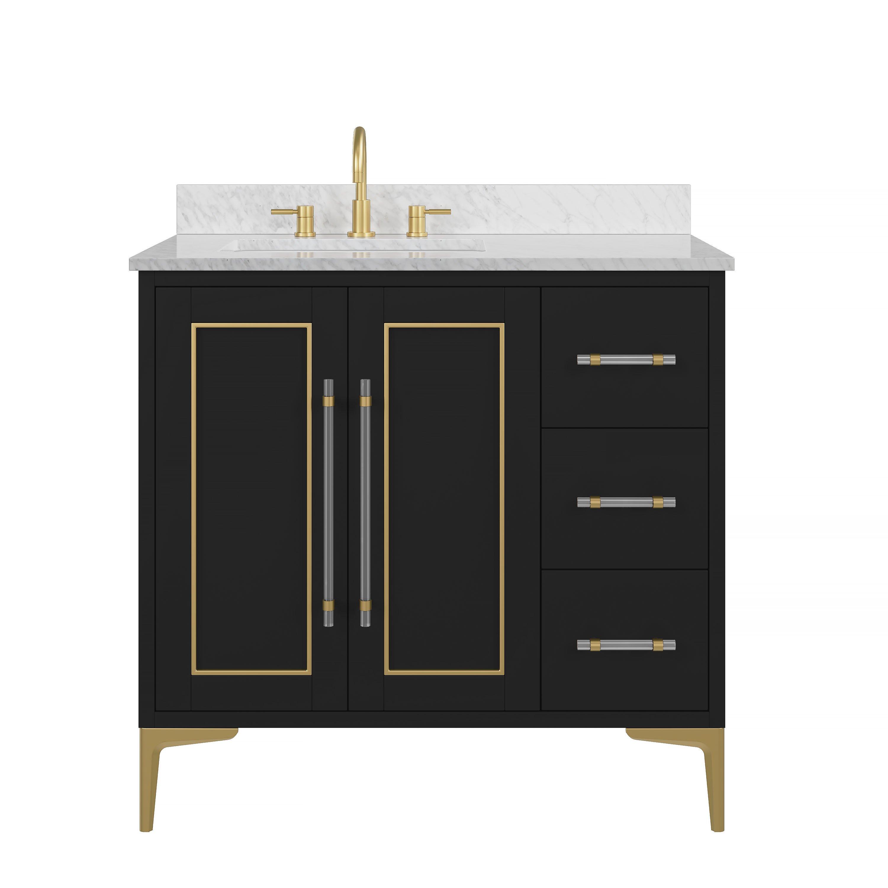 Siena 37 in. Black Vanity with Natural Carrara Marble Top
