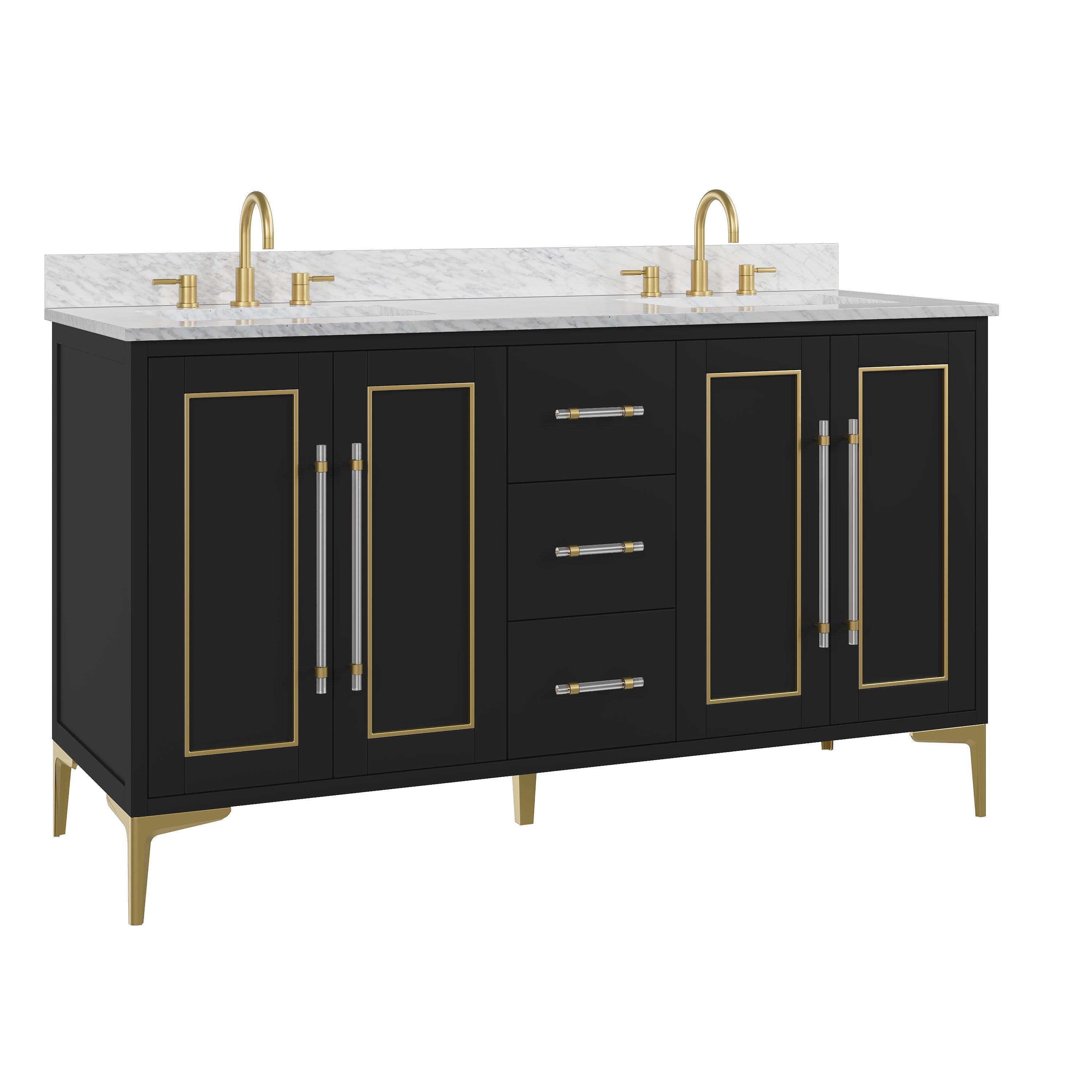Siena 61 in. Black Vanity with Natural Carrara Marble Top