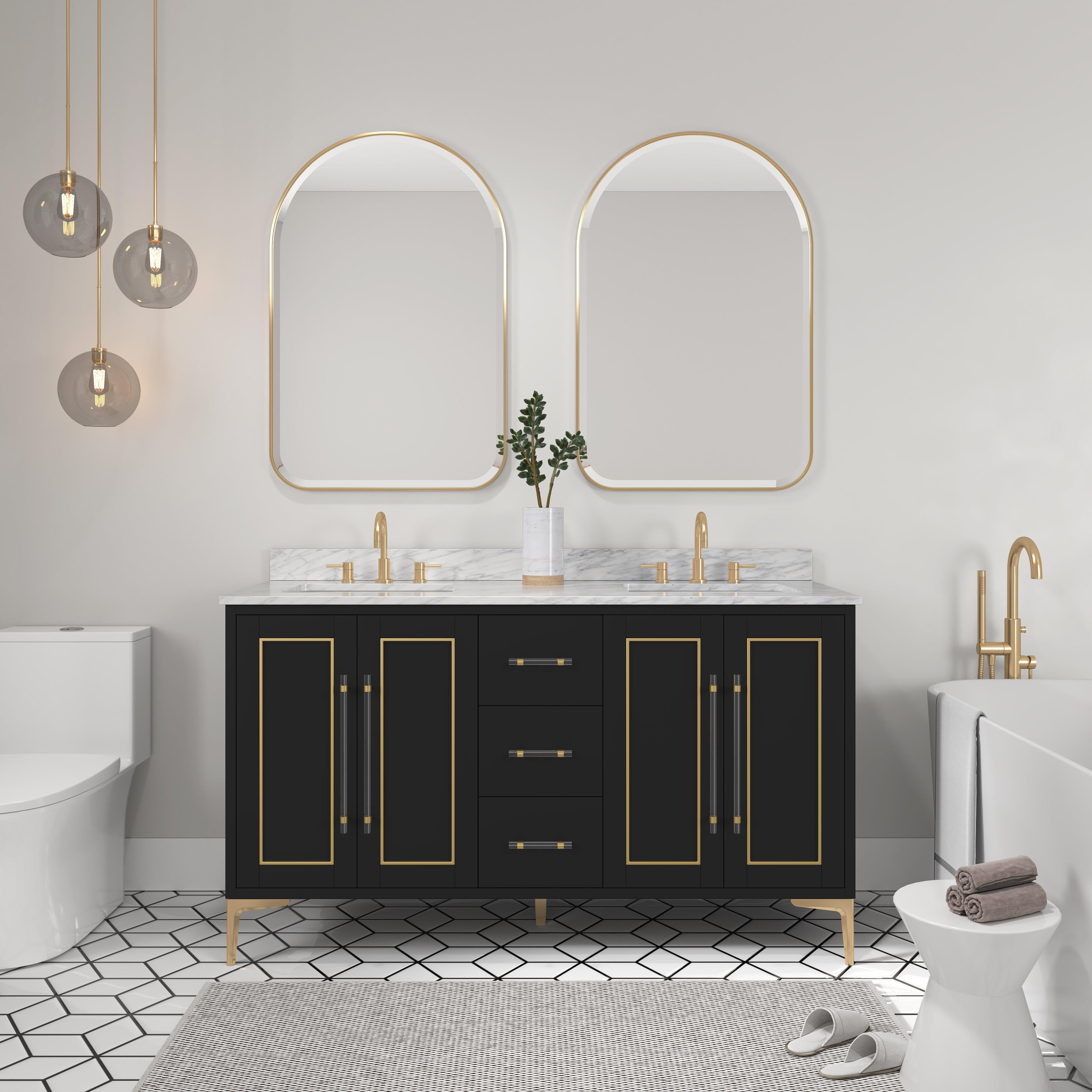 Siena 61 in. Black Vanity with Natural Carrara Marble Top