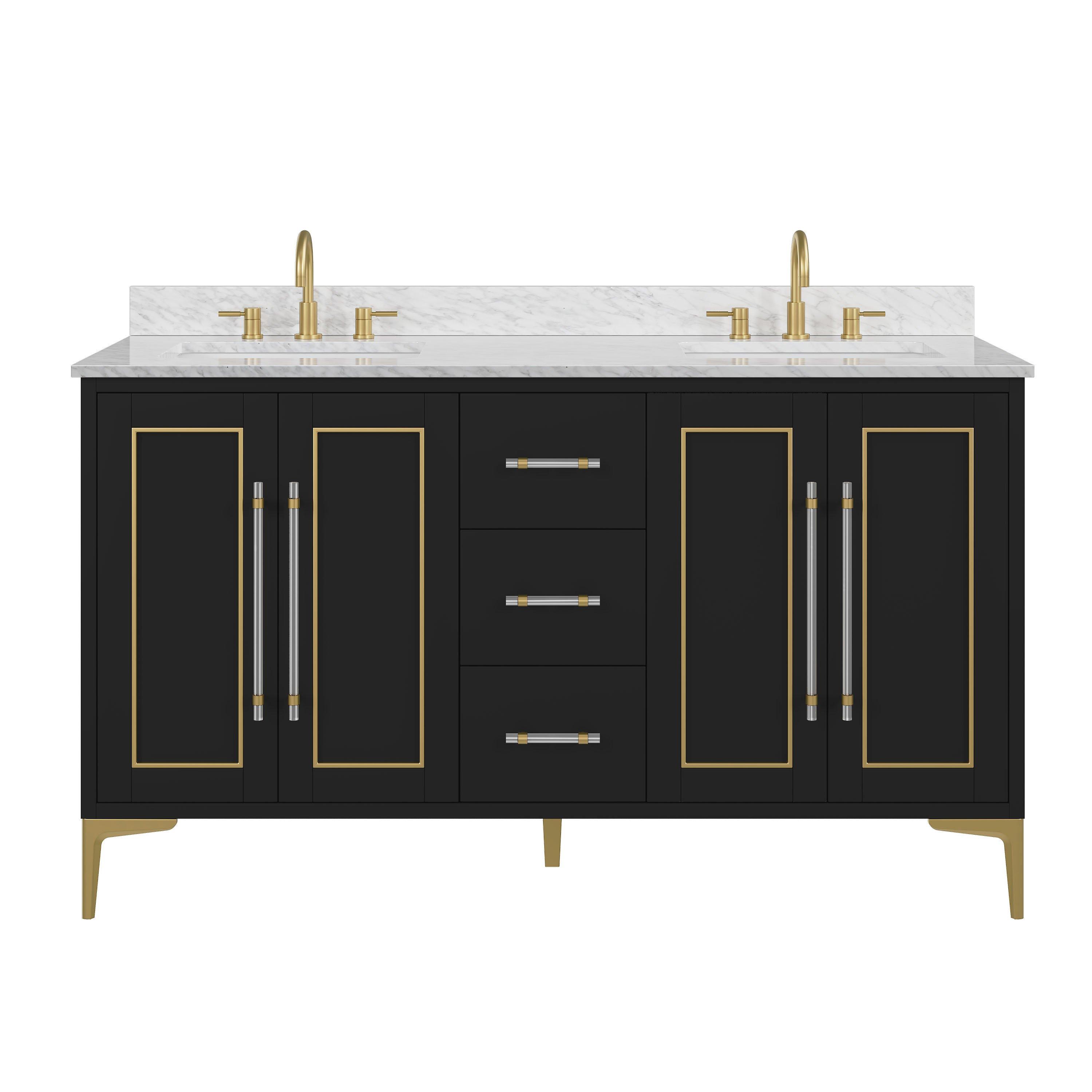 Siena 61 in. Black Vanity with Natural Carrara Marble Top