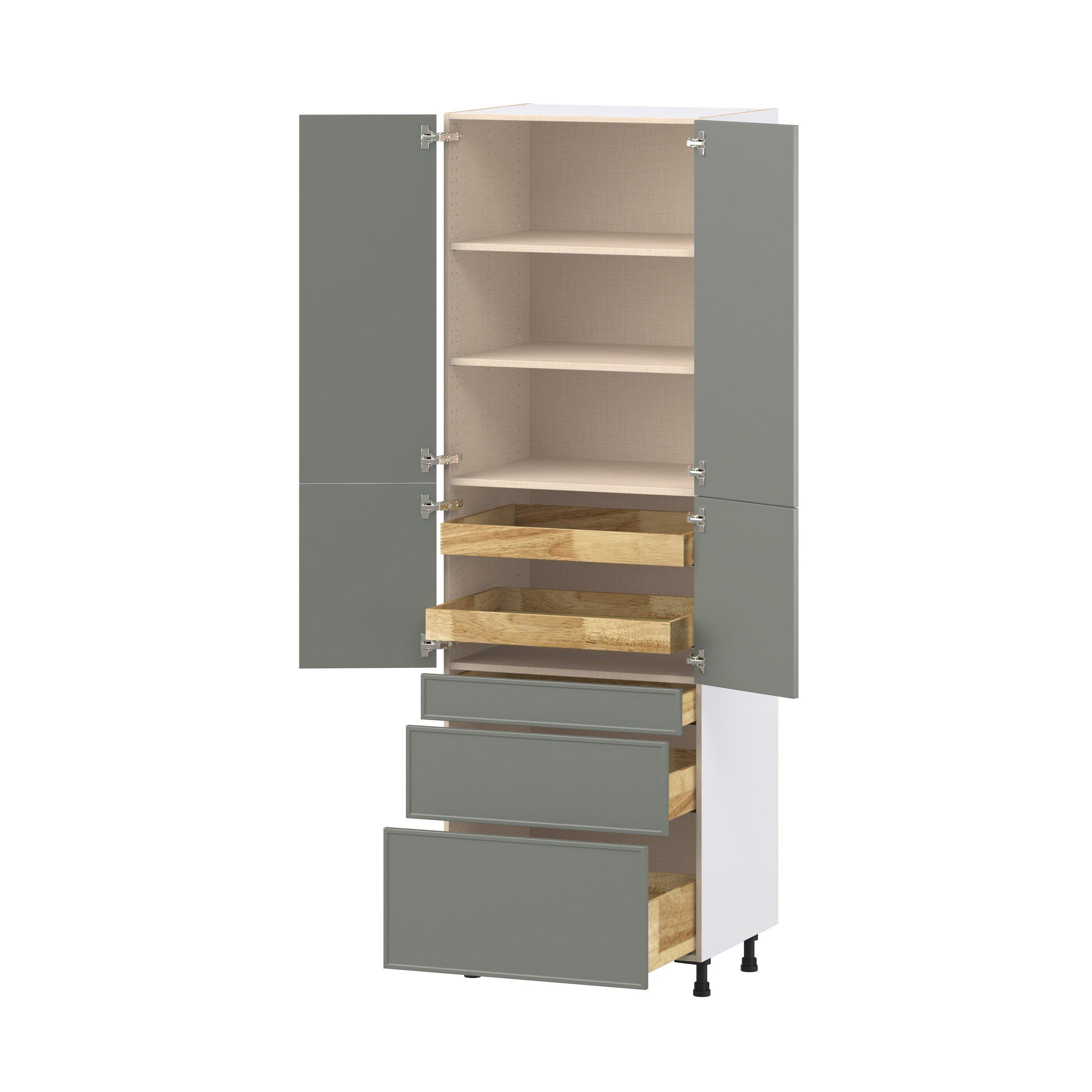 Linden 30 in. Painted Moss Green Door and Drawer Pantry Cabinet with Inner Pull-Out
