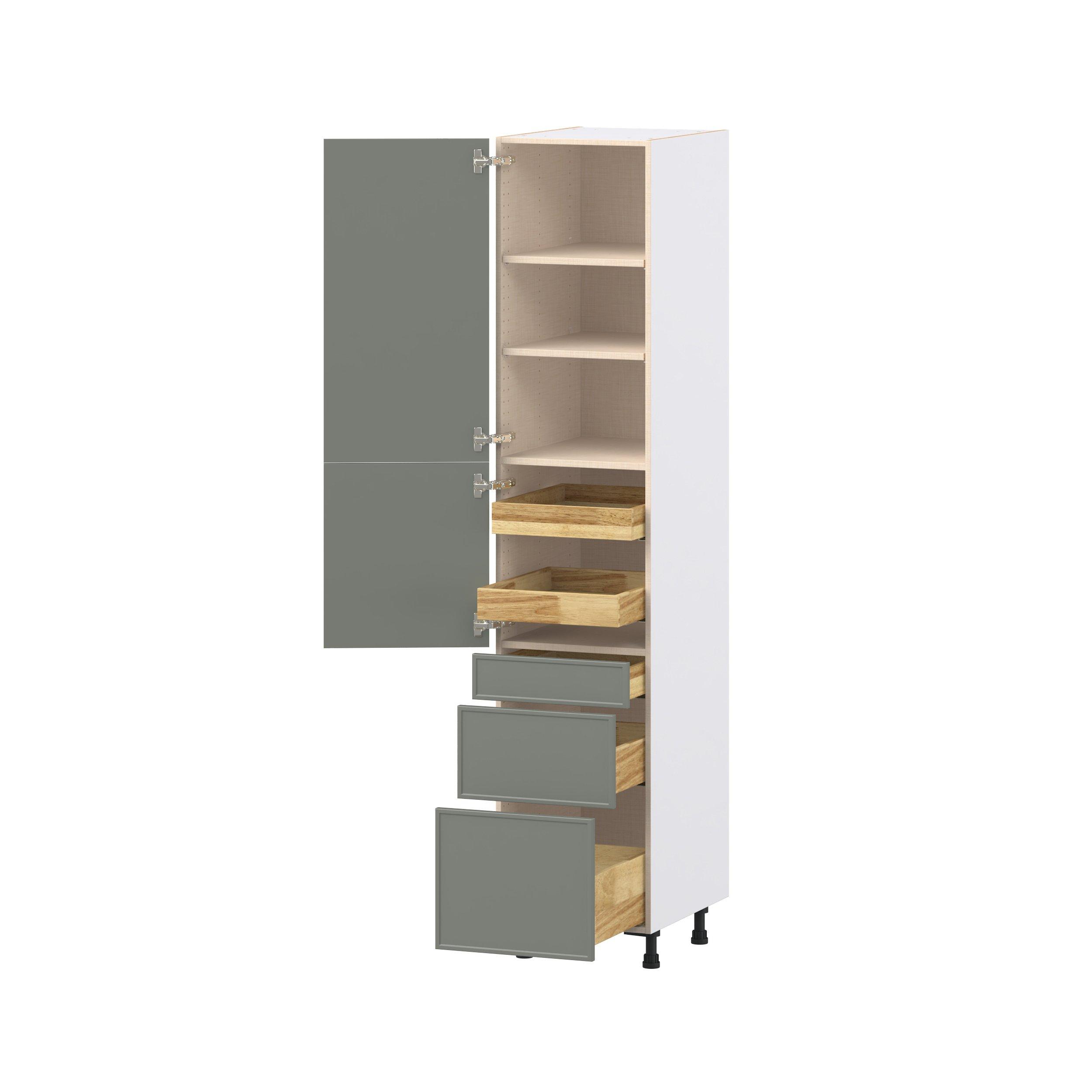 Linden 18 in. Painted Moss Green Door and Drawer Pantry Cabinet with Inner Pull-Out
