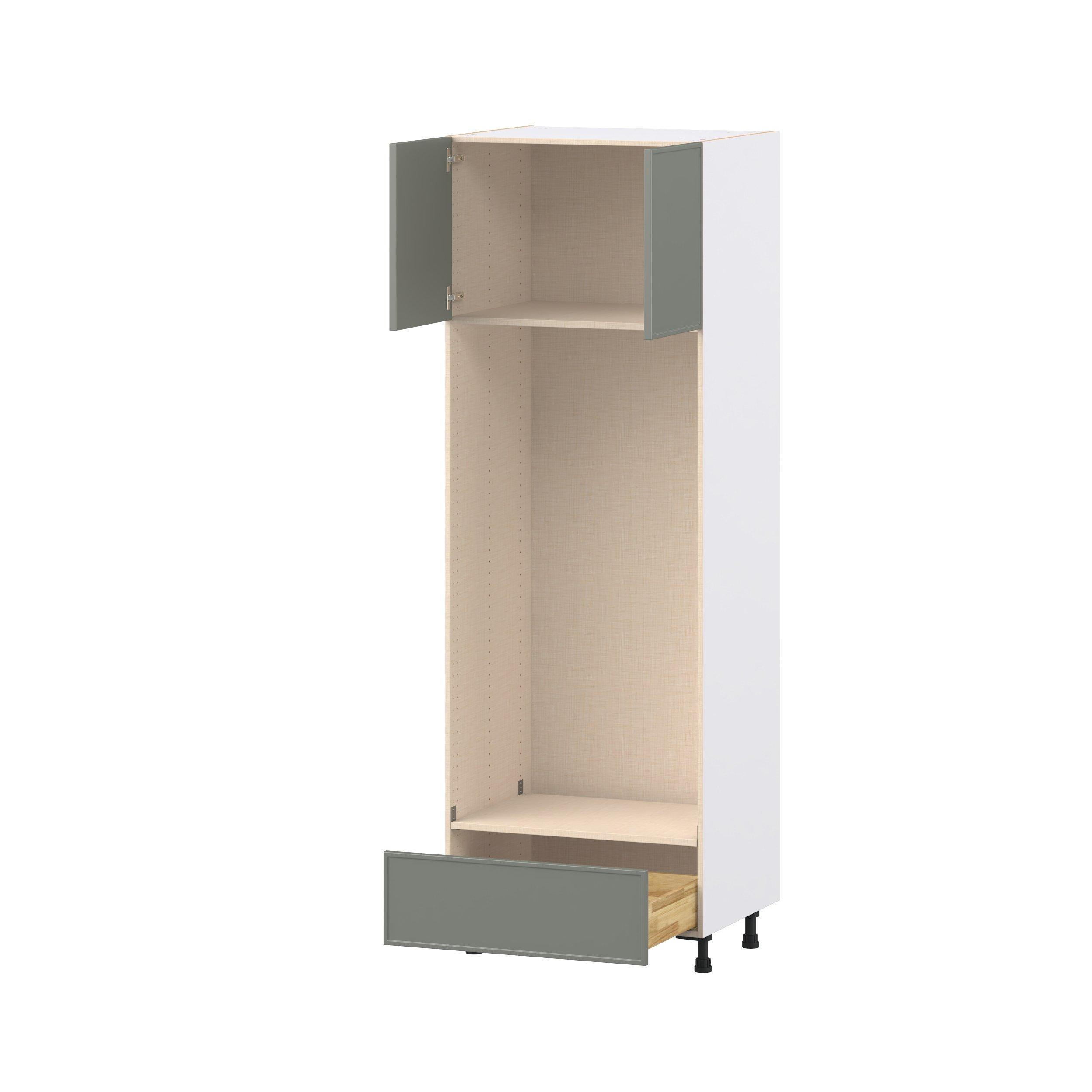 Linden 30 in. Painted Moss Green Door and Drawer Double Oven Pantry Cabinet