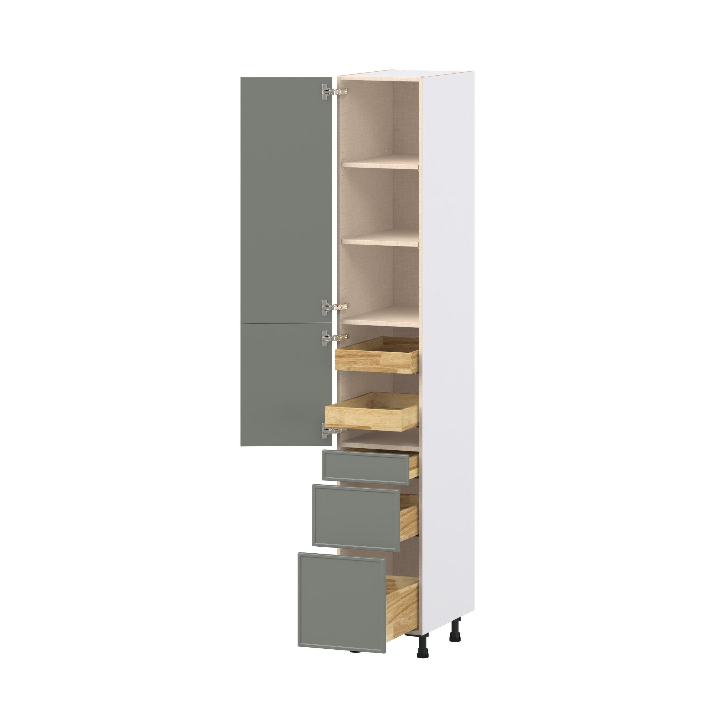Linden 15 in. Painted Moss Green Door and Drawer Pantry Cabinet with Inner Pull-Out