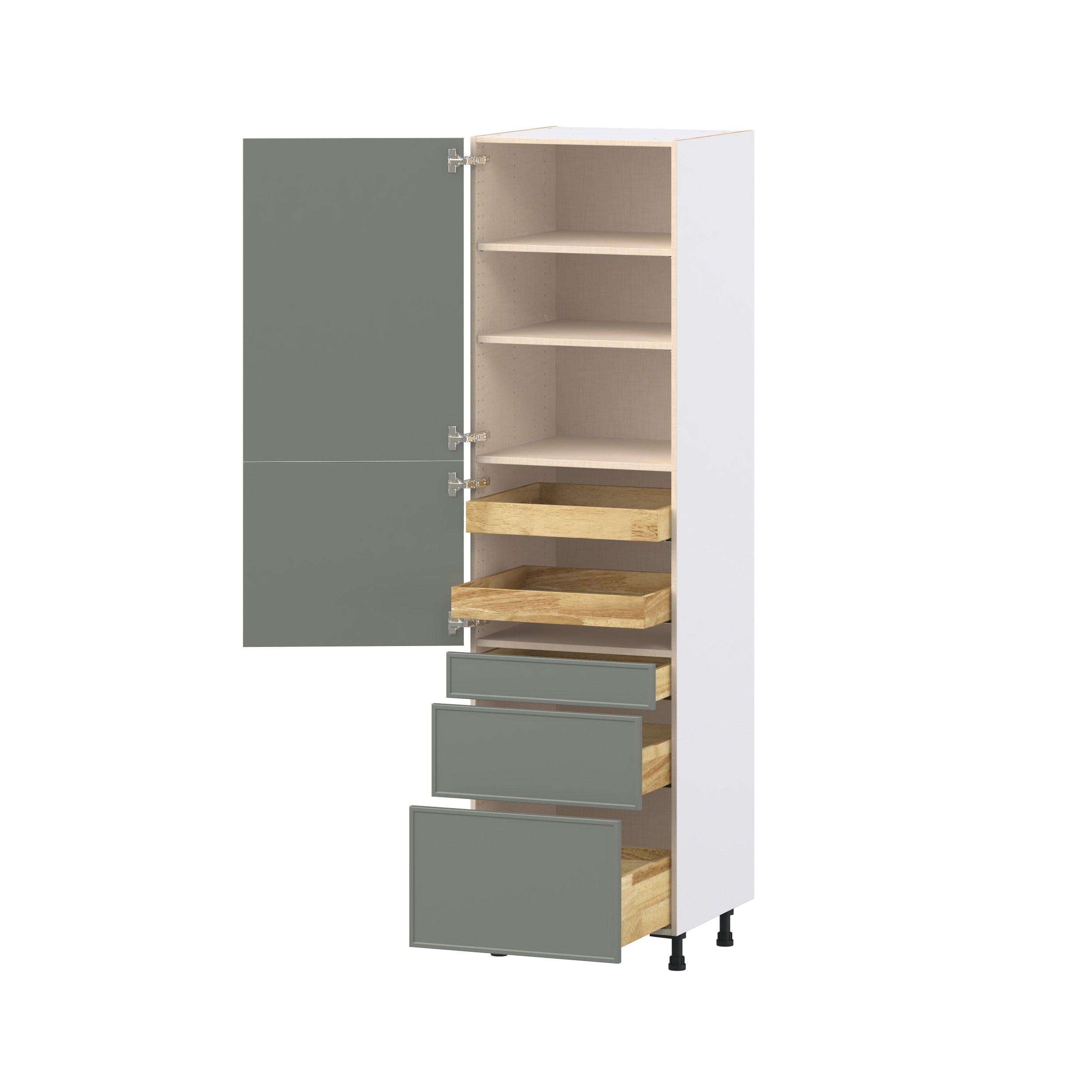 Linden 24 in. Painted Moss Green Door and Drawer Pantry Cabinet with Inner Pull-Out
