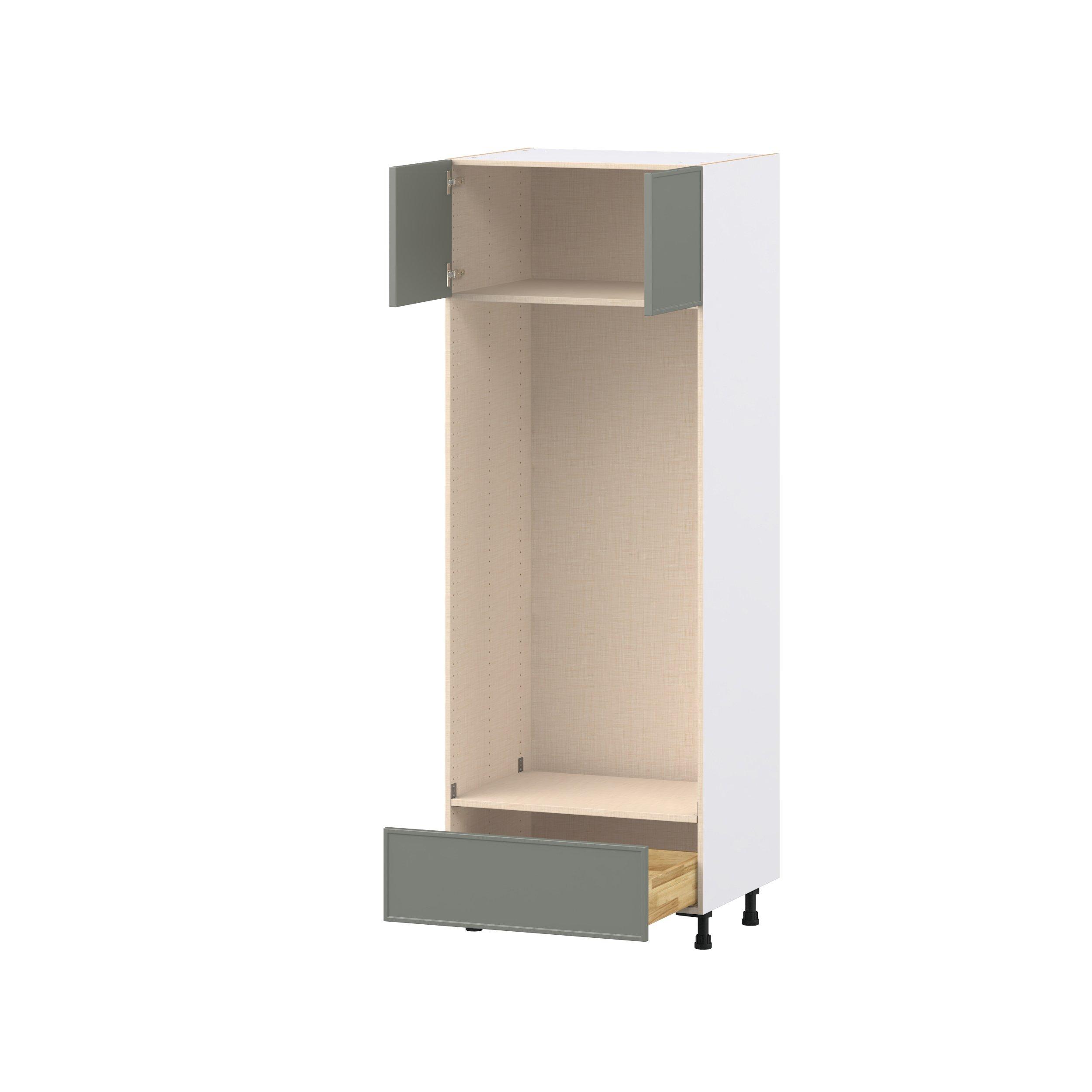 Linden 30 in. Painted Moss Green Door and Drawer Double Oven Pantry Cabinet