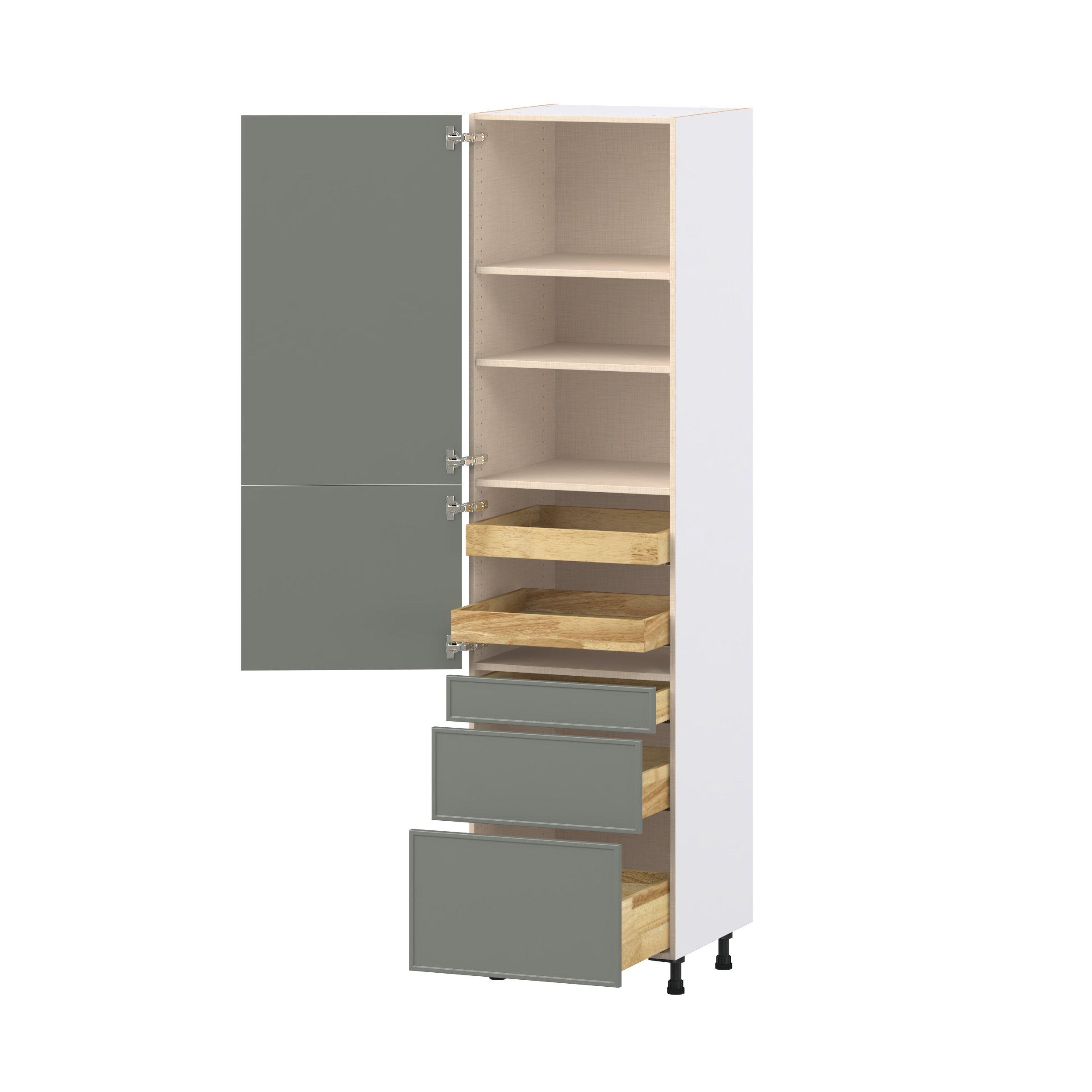 Linden 24 in. Painted Moss Green Door and Drawer Pantry Cabinet with Inner Pull-Out
